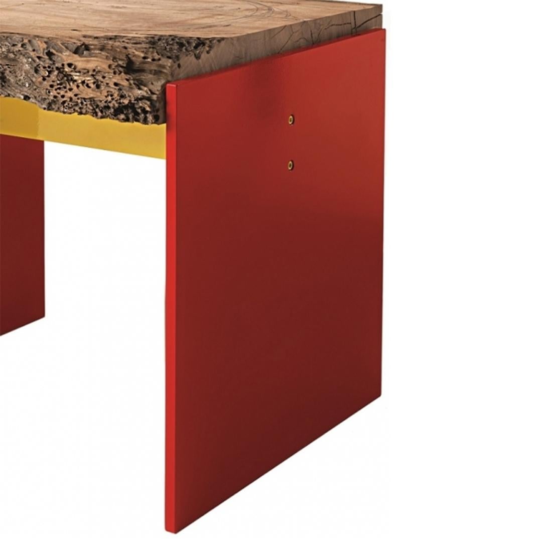 italien Tabouret rouge à lattes en chêne en vente