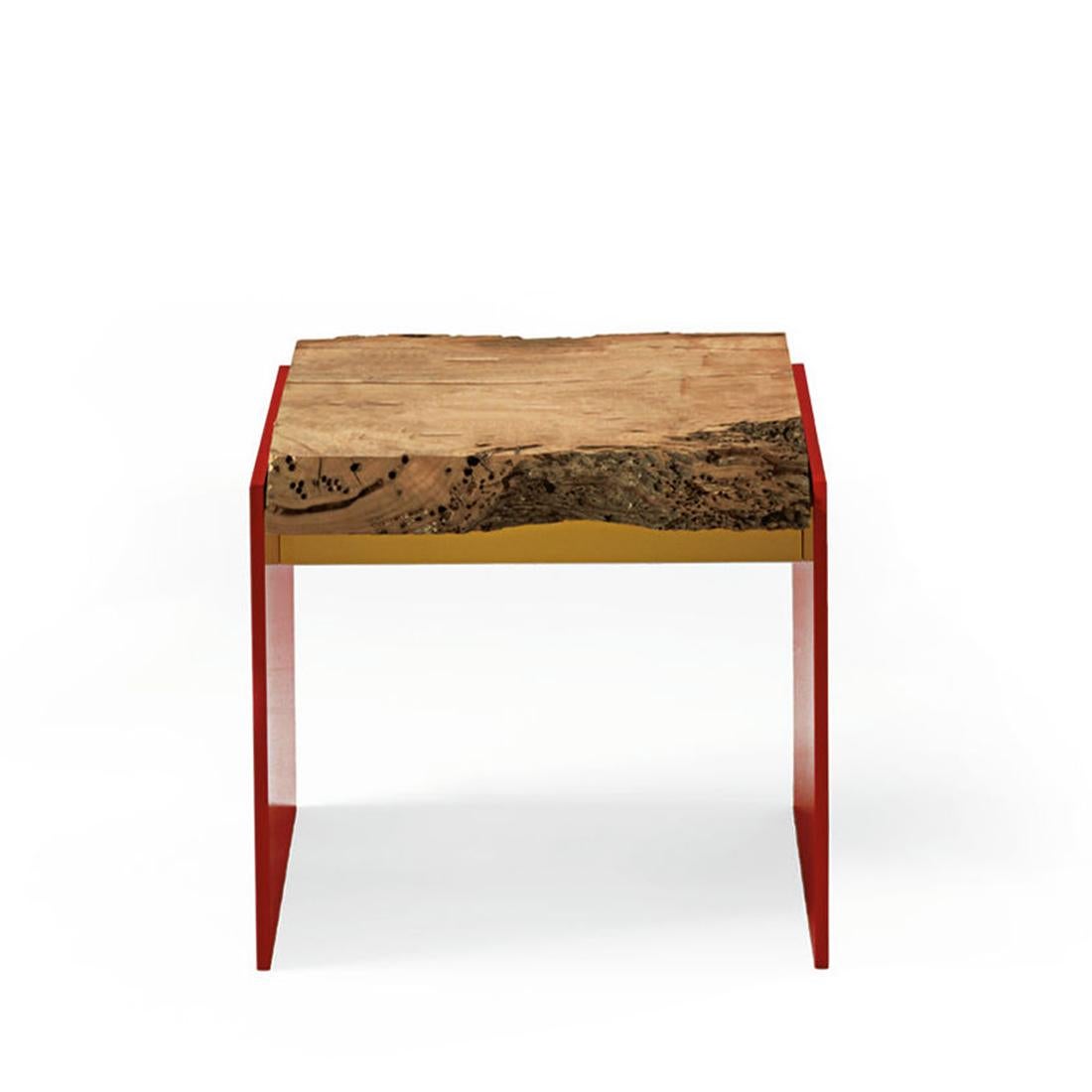 Oak Slat Red Stool In New Condition For Sale In Paris, FR