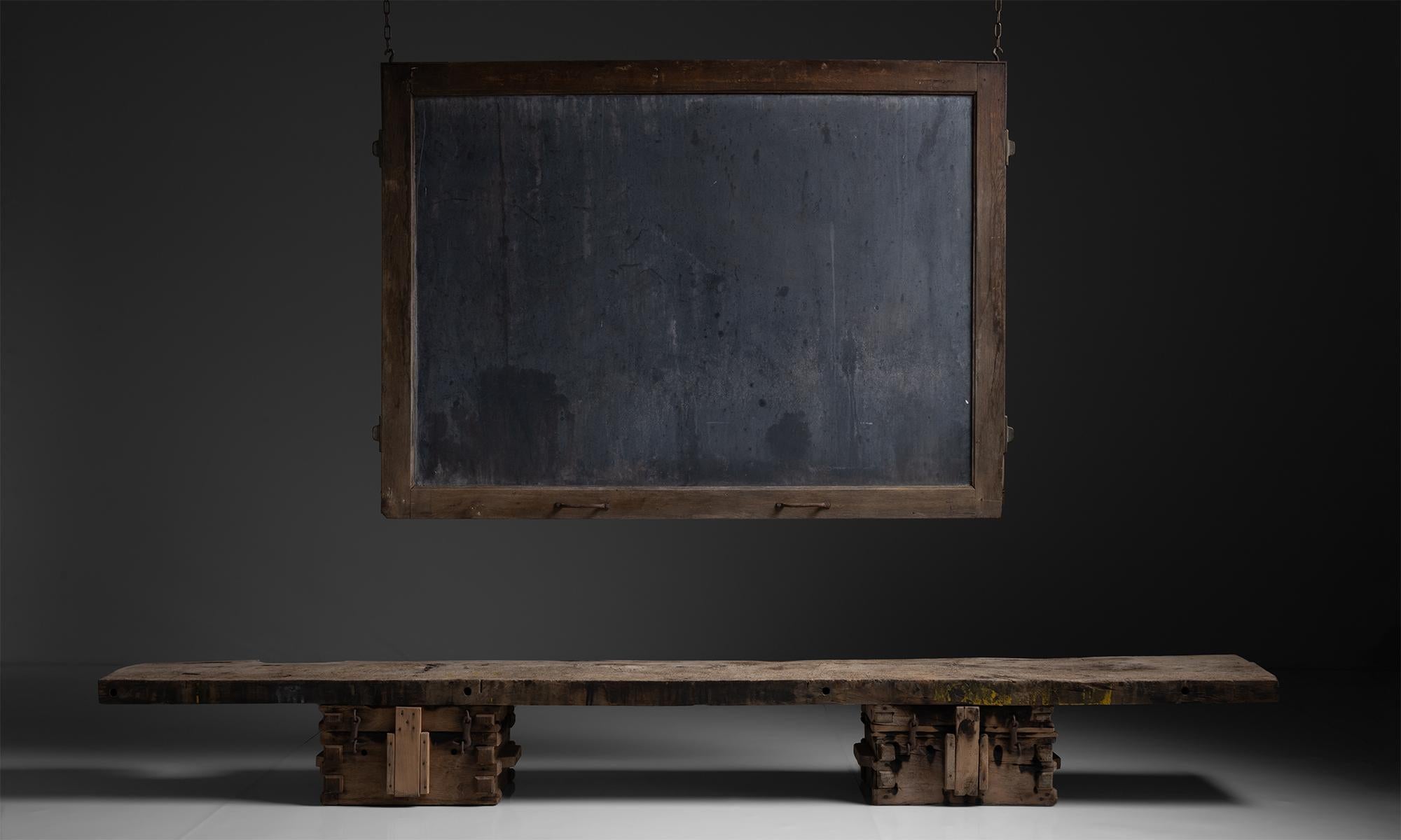 *Please note the price is per unit*
Institutional Slate Blackboards
France, circa 1900
Schoolroom Slate blackboard with oak surround and iron handles.
Measures 76”L x 3.4”d (w/ handle) x 54”h.