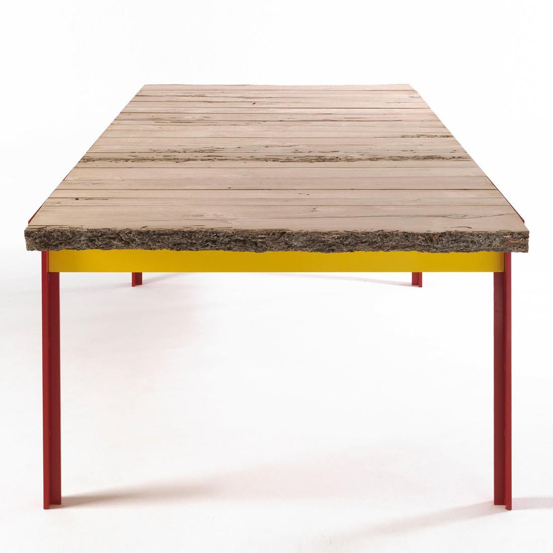 Italian Oak Slats Red Dining Table For Sale