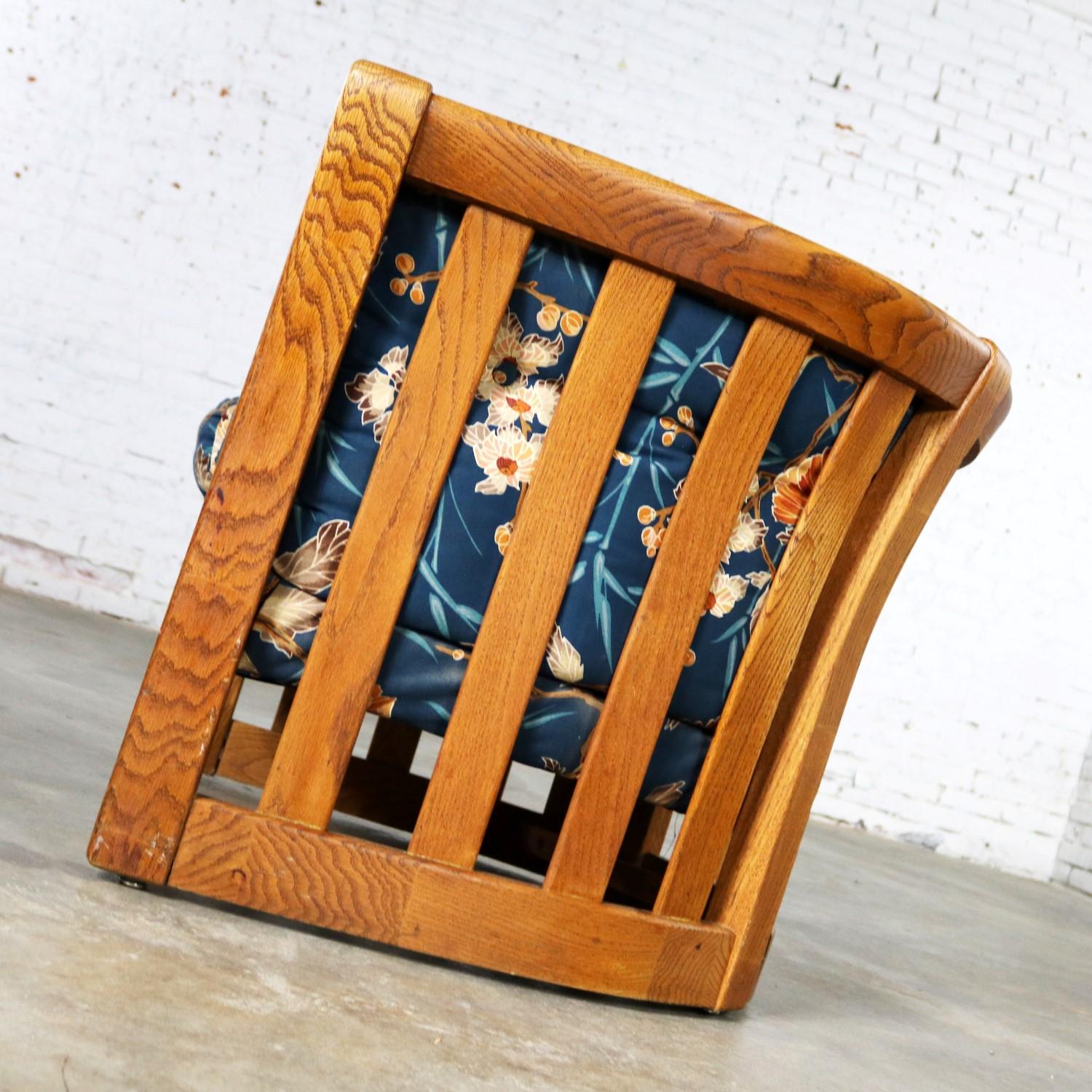 Fabric Oak Slatted Back Upholstered Barrel Lounge Chair, 1970s