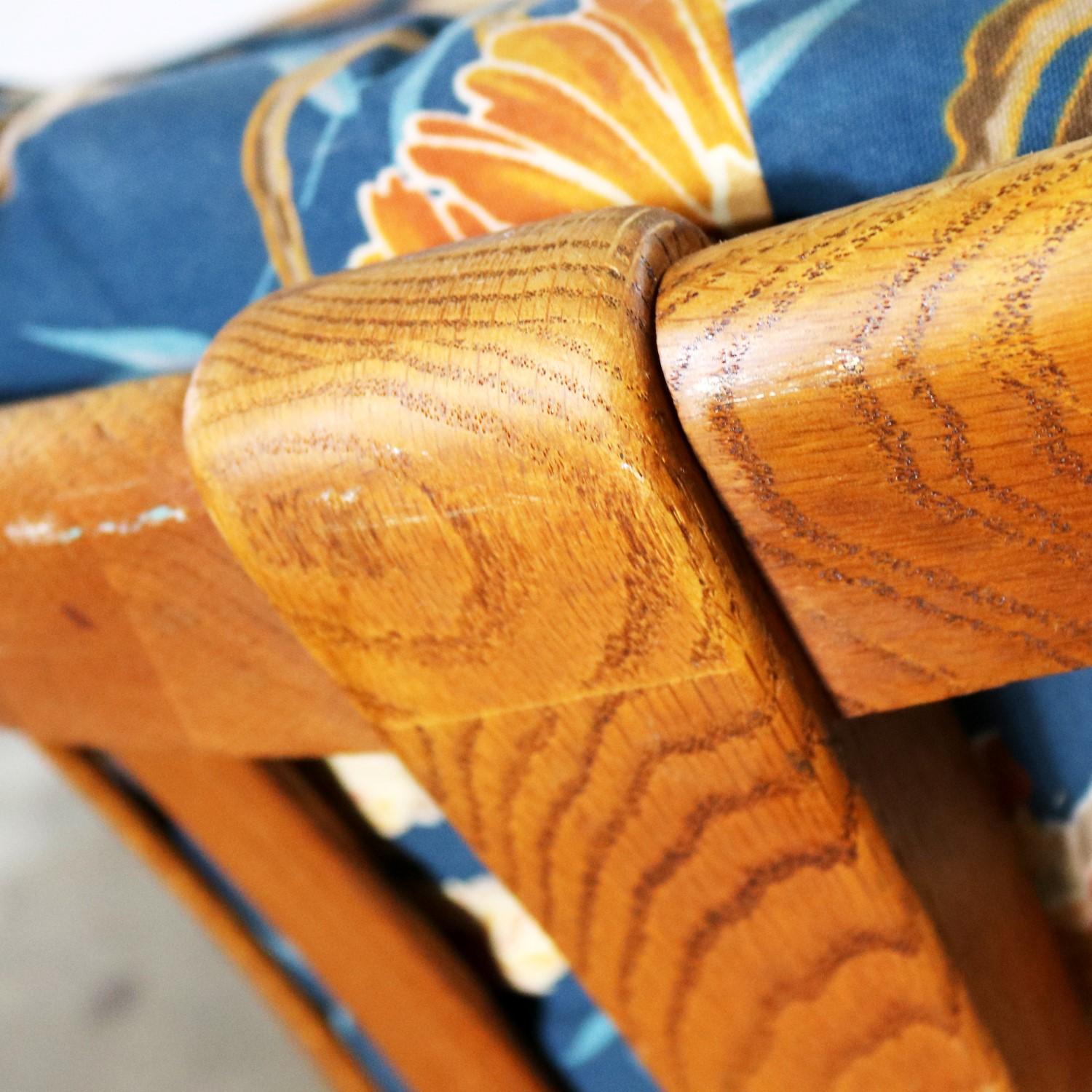 Oak Slatted Back Upholstered Barrel Lounge Chair, 1970s 3