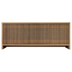 Oak Slatted Credenza - Custom, with Drawers on Left and Right, Shelf in Center