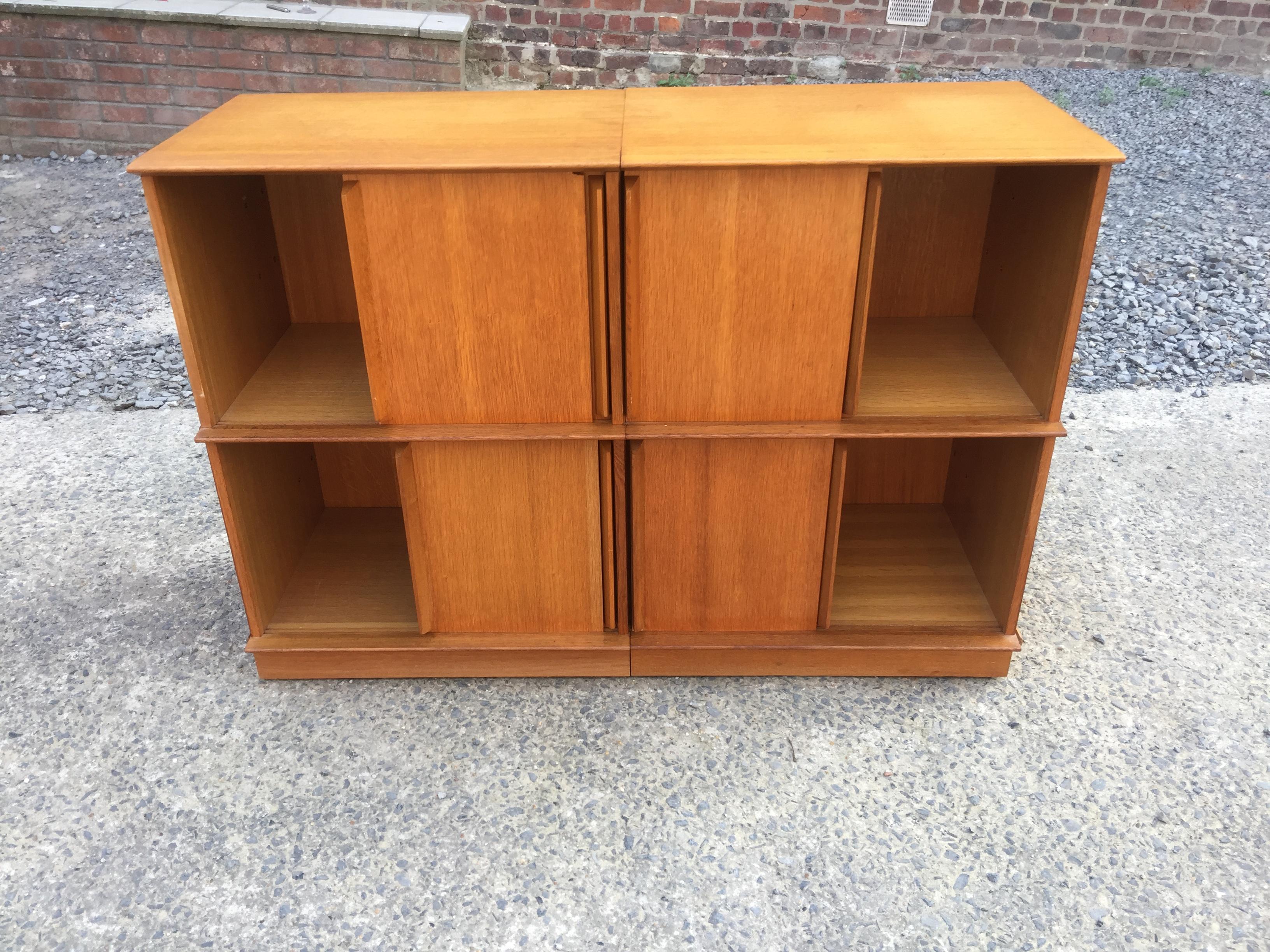 Oak Small Bookcase with Sliding Doors by Oscar, circa 1960 For Sale at 1stDibs sliding