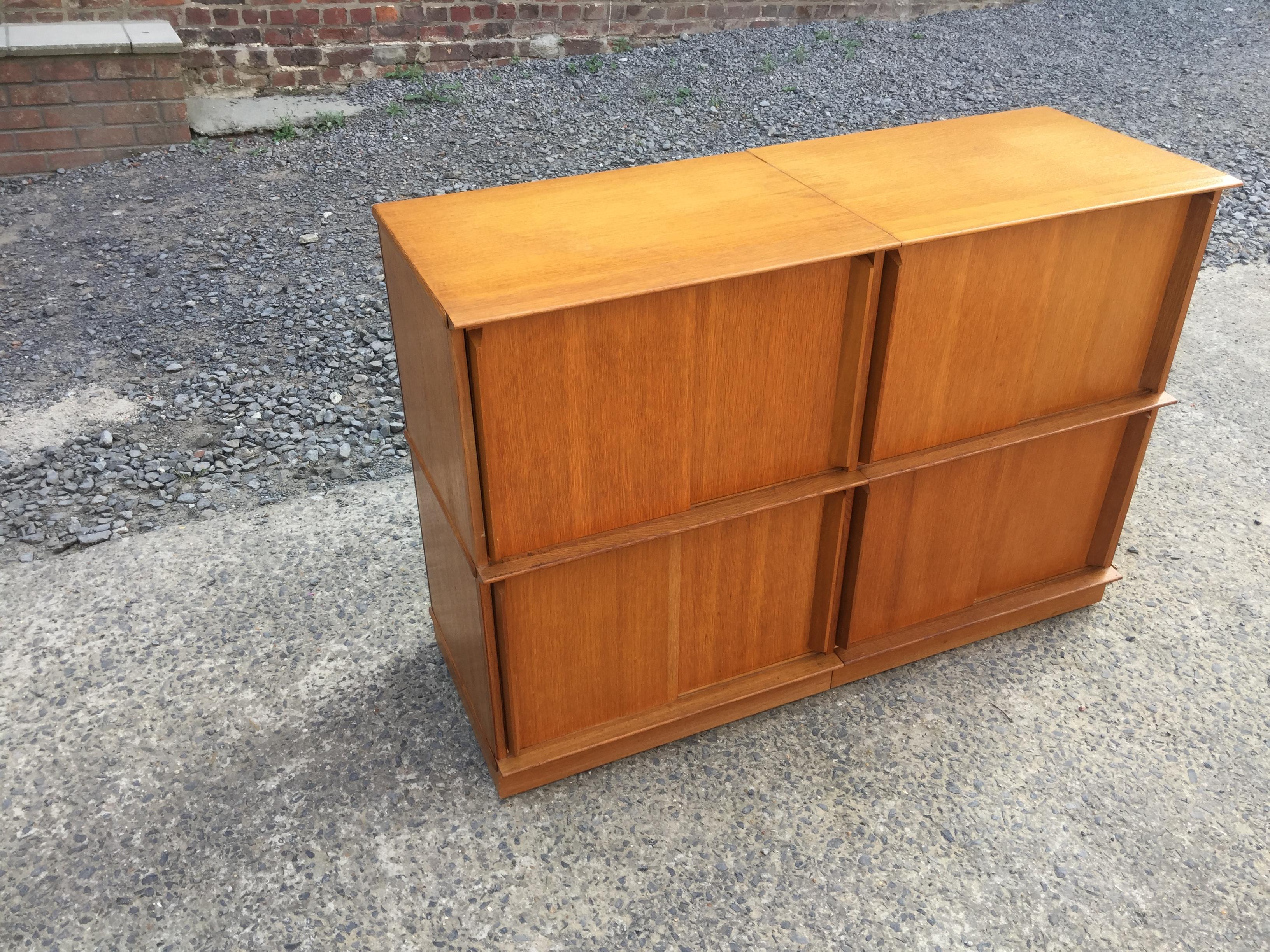 French Oak Small Bookcase with Sliding Doors by Oscar, circa 1960 For Sale