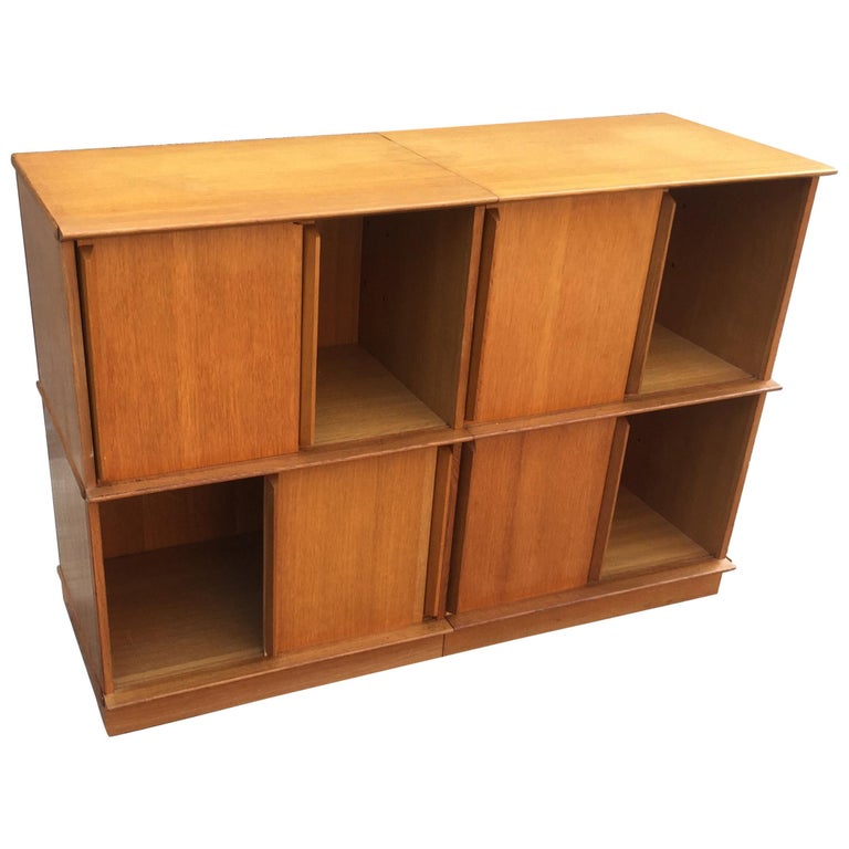 Oak Small Bookcase With Sliding Doors, Small Bookcase Cabinet With Doors