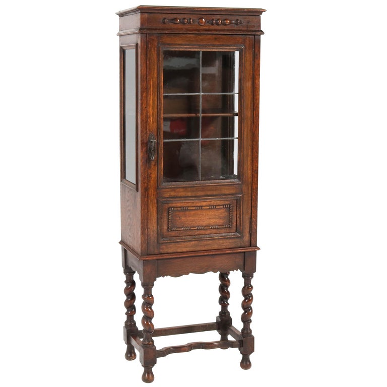 Oak Small Jacobean Style China Cabinet, 1930s at 1stDibs | small china  cabinet, 1930s china cabinet, small china hutch
