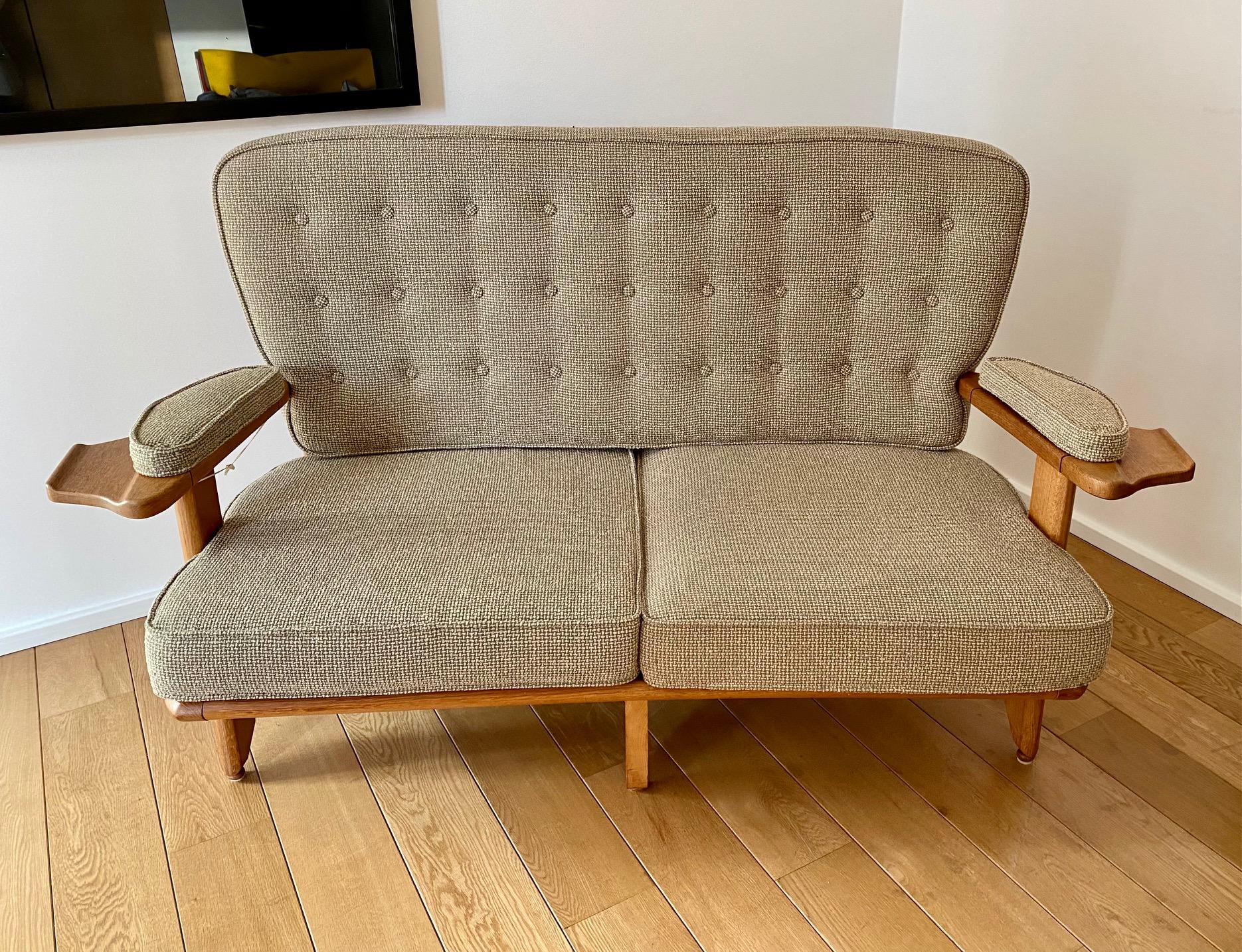 Oak Sofa by French Designers Guillerme et Chambron, 1960s For Sale 2
