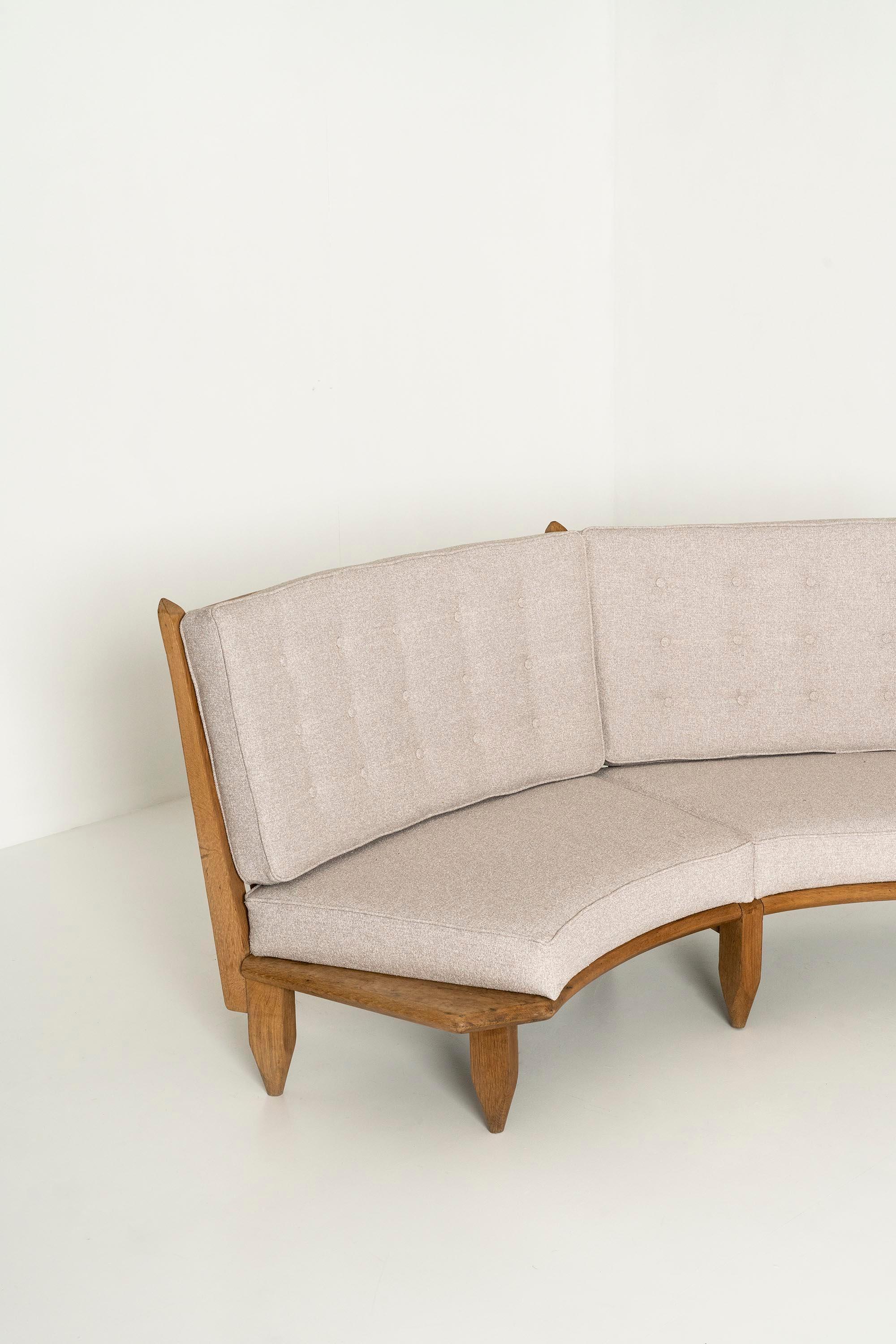 Fabric Oak Sofa by Guillerme et Chambron, France 1960s For Sale