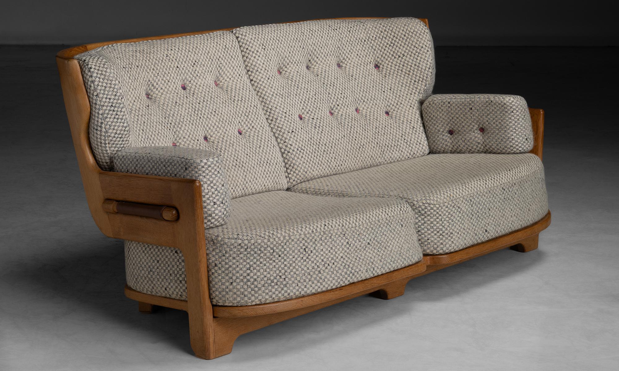 Woven Oak Sofa by Guillerme et Chambron, France circa 1960