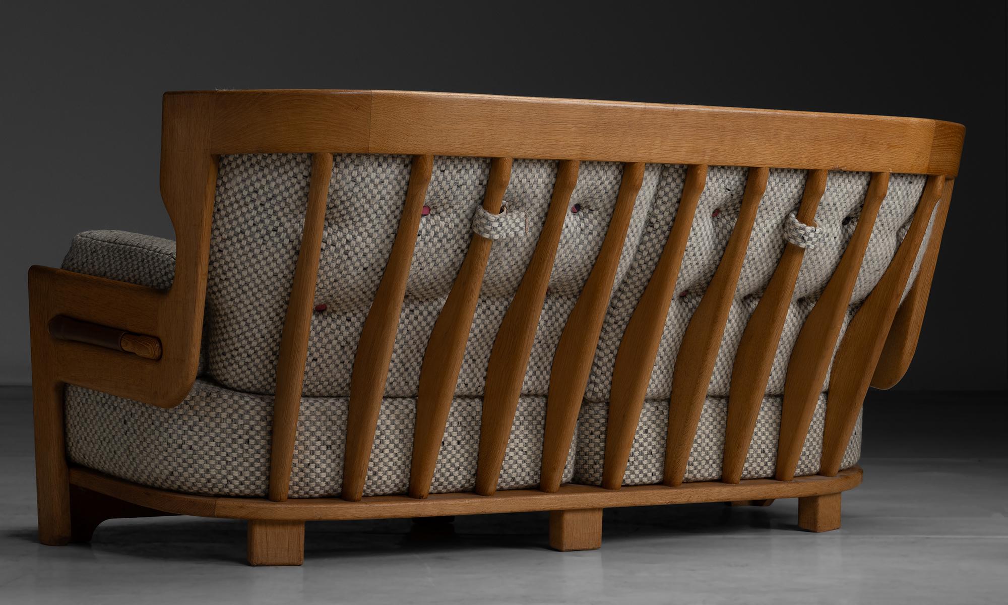 Fabric Oak Sofa by Guillerme et Chambron, France circa 1960