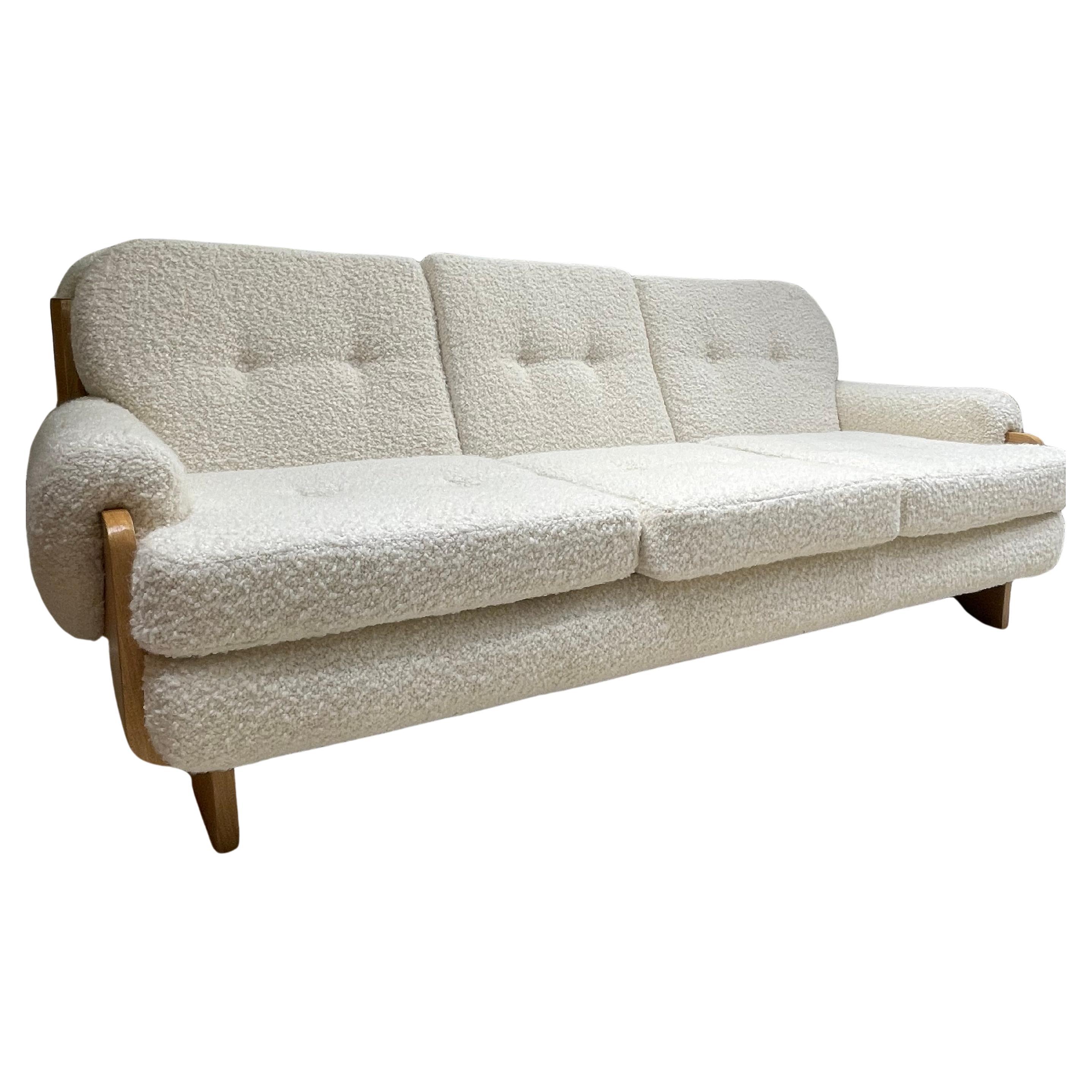 Divano Oak, tessuto boucle ecrù, stile Osvaldo Borsani, circa anni '70