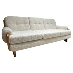 Canapé en Oak, tissu boucle écru, Style Osvaldo Borsani, circa 1970