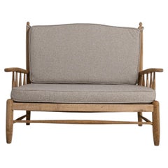 Oak Sofa With Upholstered Seat And Back, France, 1960-1969