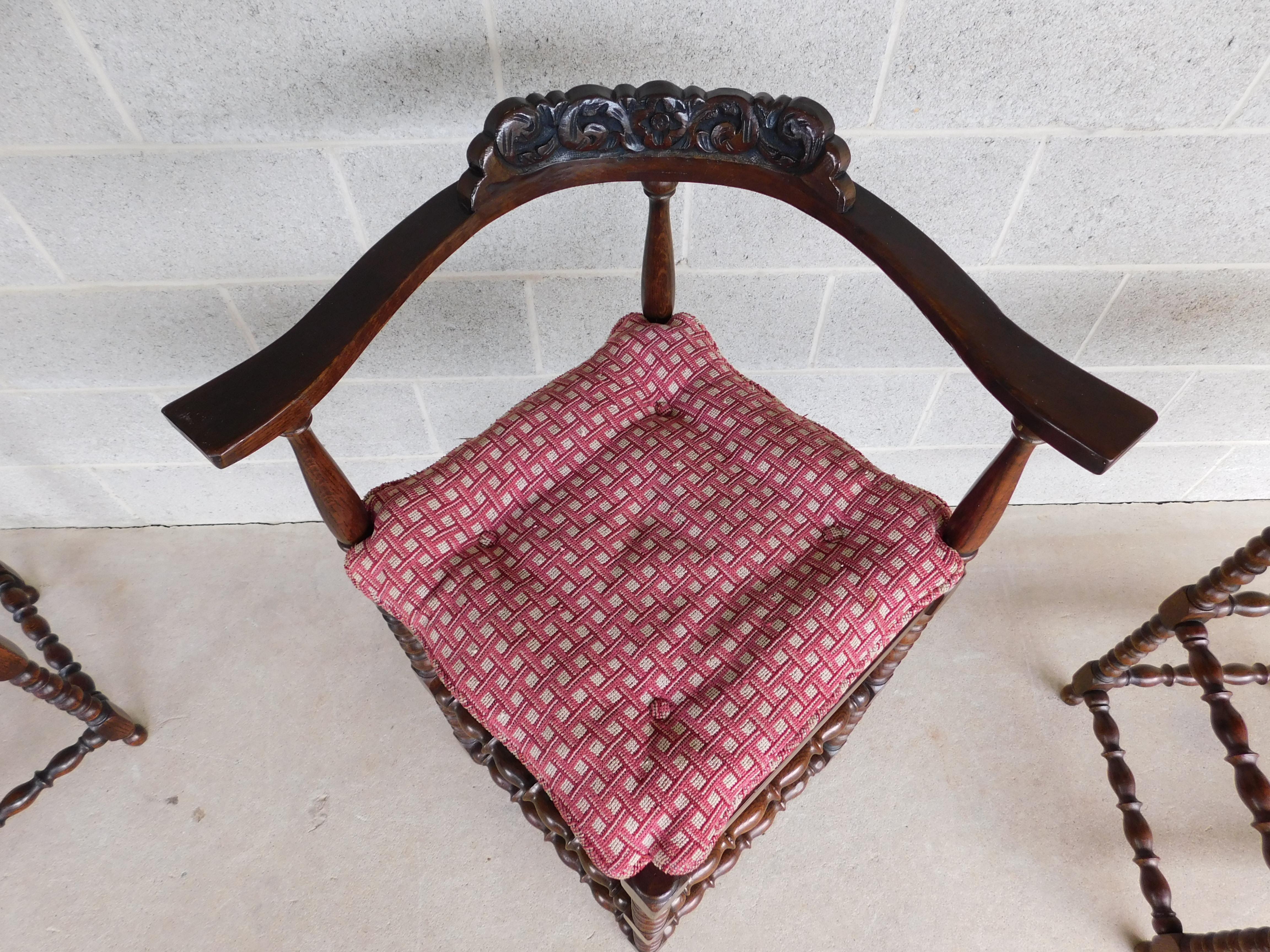 Oak Spanish Revival Style Stools - Set of 3 6