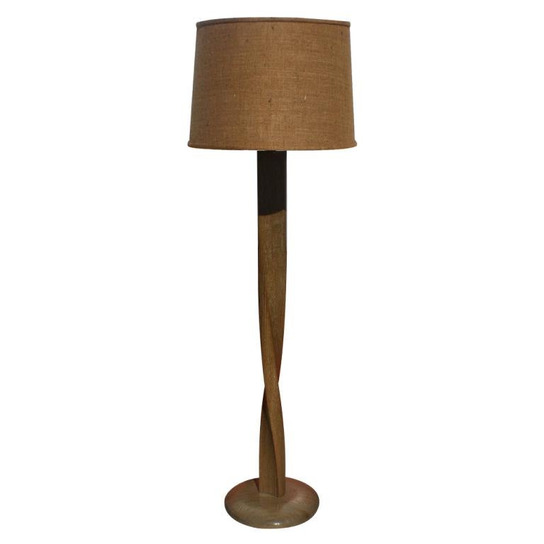 Oak Spiral Floor Lamp in the Manner of Heifetz