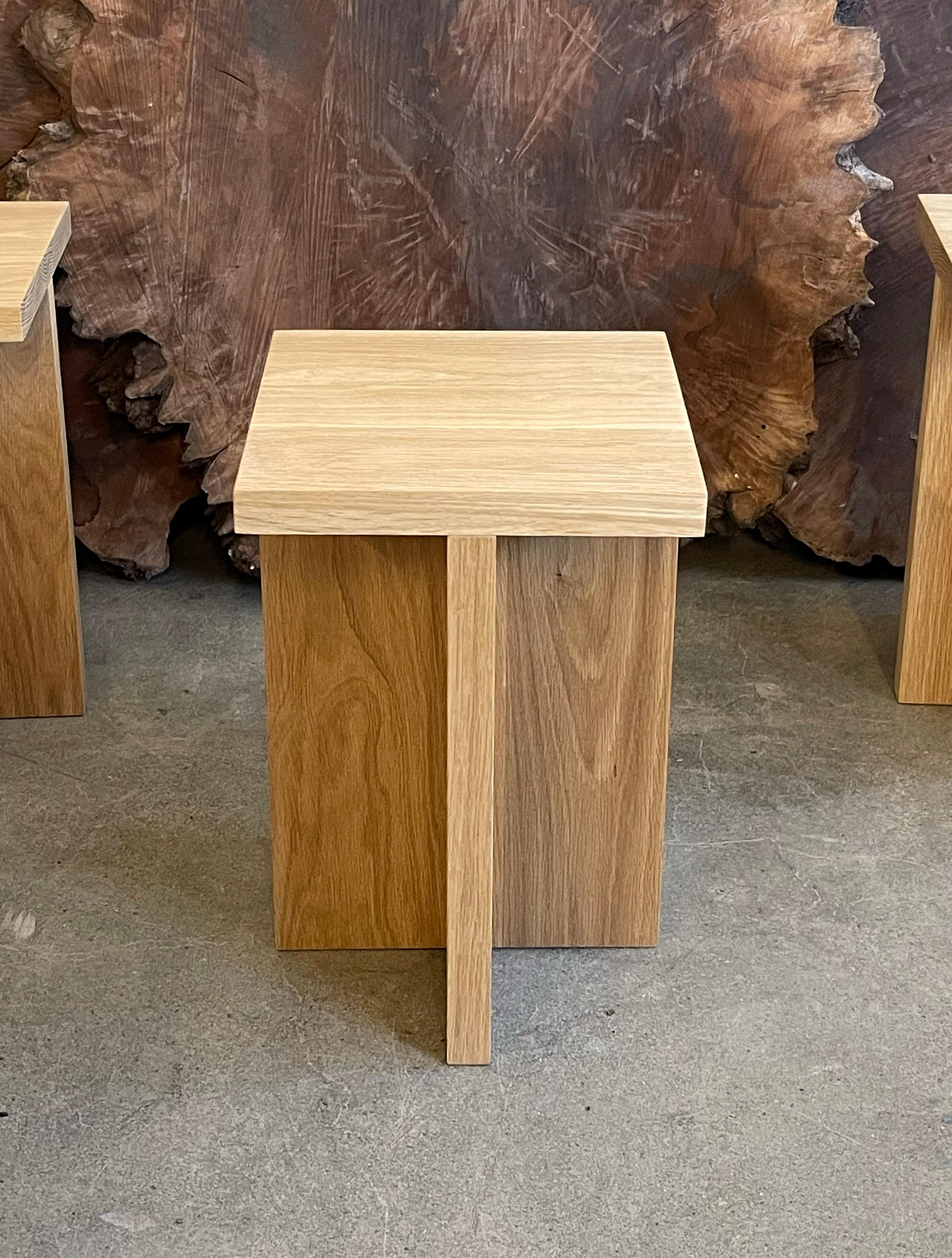 Minimalist Oak Square Top Foundation Side Table / Stool For Sale