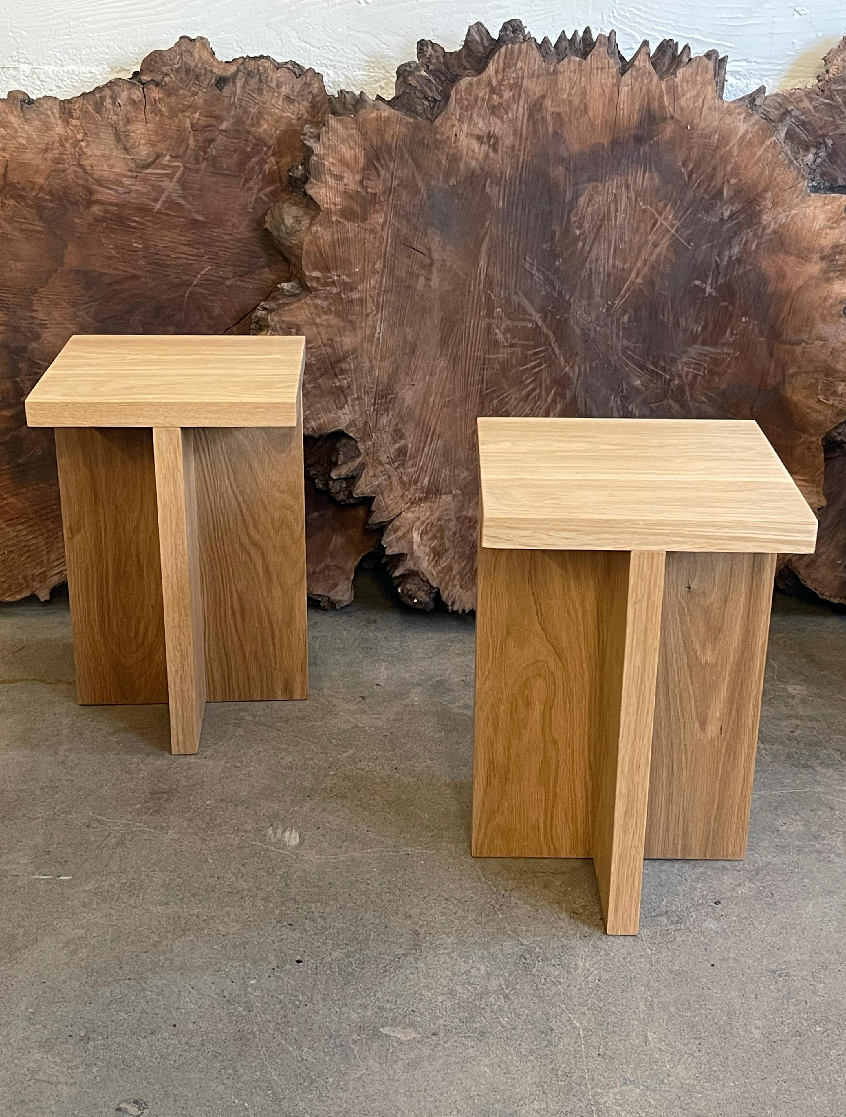 Oak Square Top Foundation Side Table / Stool In New Condition For Sale In Portland, OR
