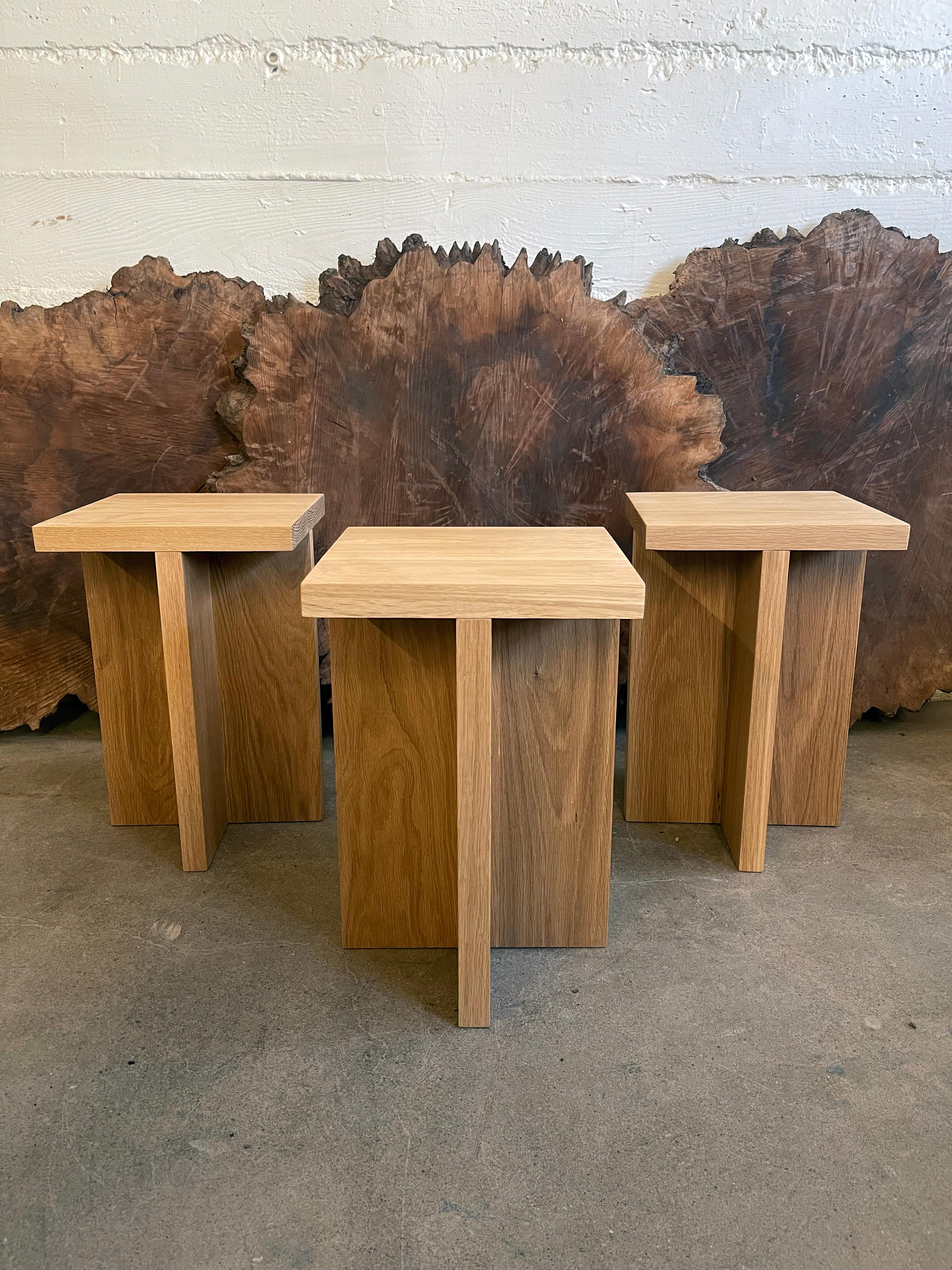 Contemporary Oak Square Top Foundation Side Table / Stool For Sale
