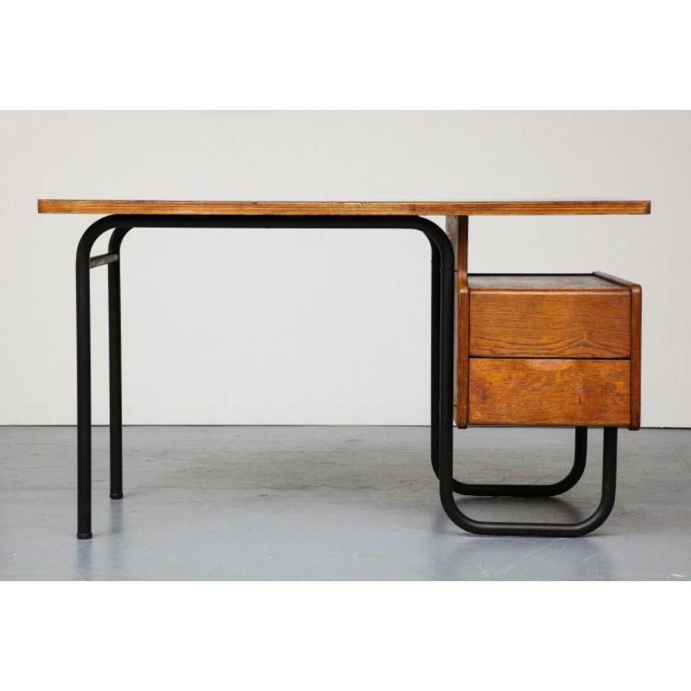 French Oak, Steel, and Laminate Desk by Robert Charroy, circa 1955 For Sale