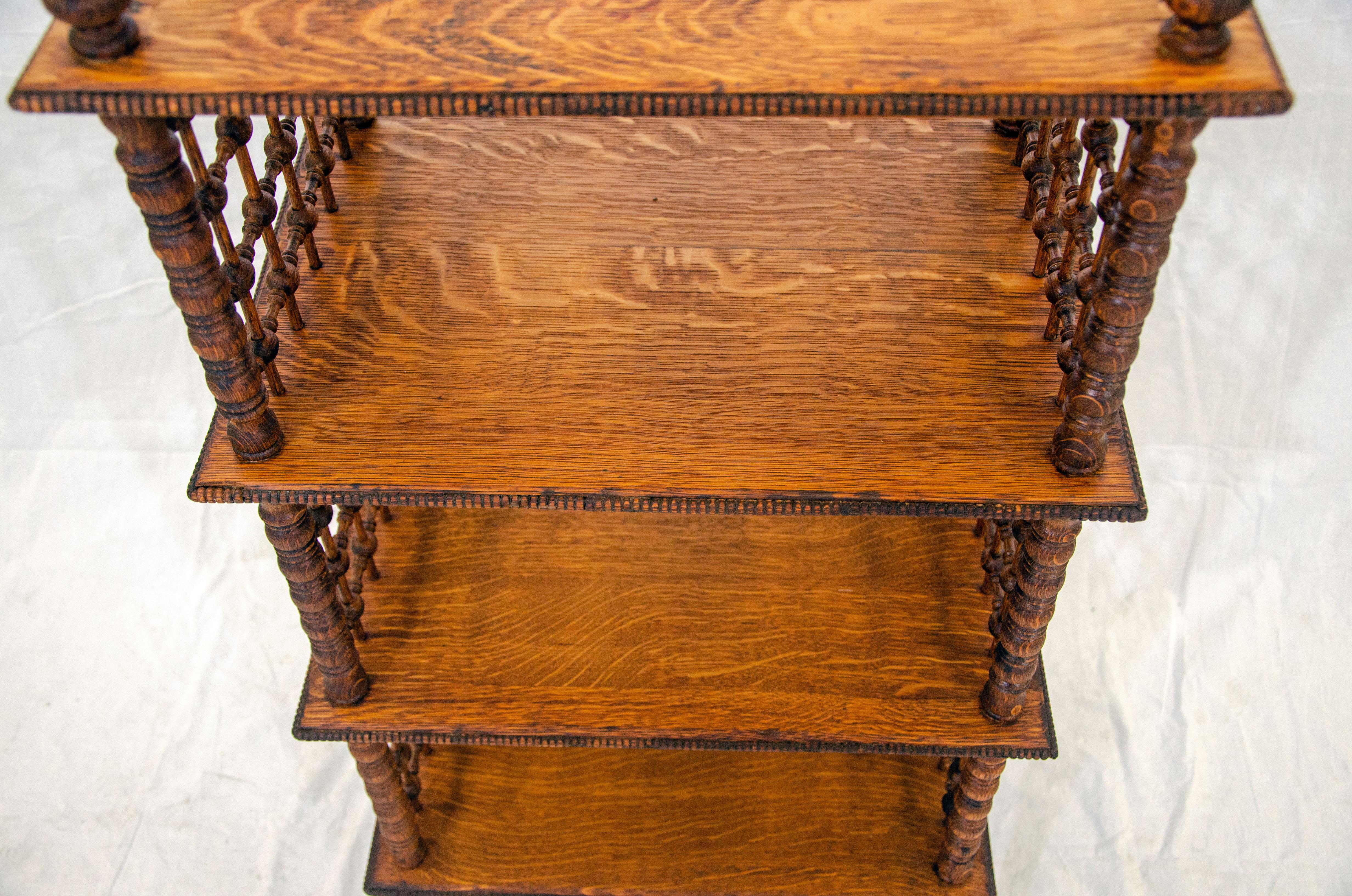 20th Century Oak Stick and Ball Fretwork Shelf with Finials