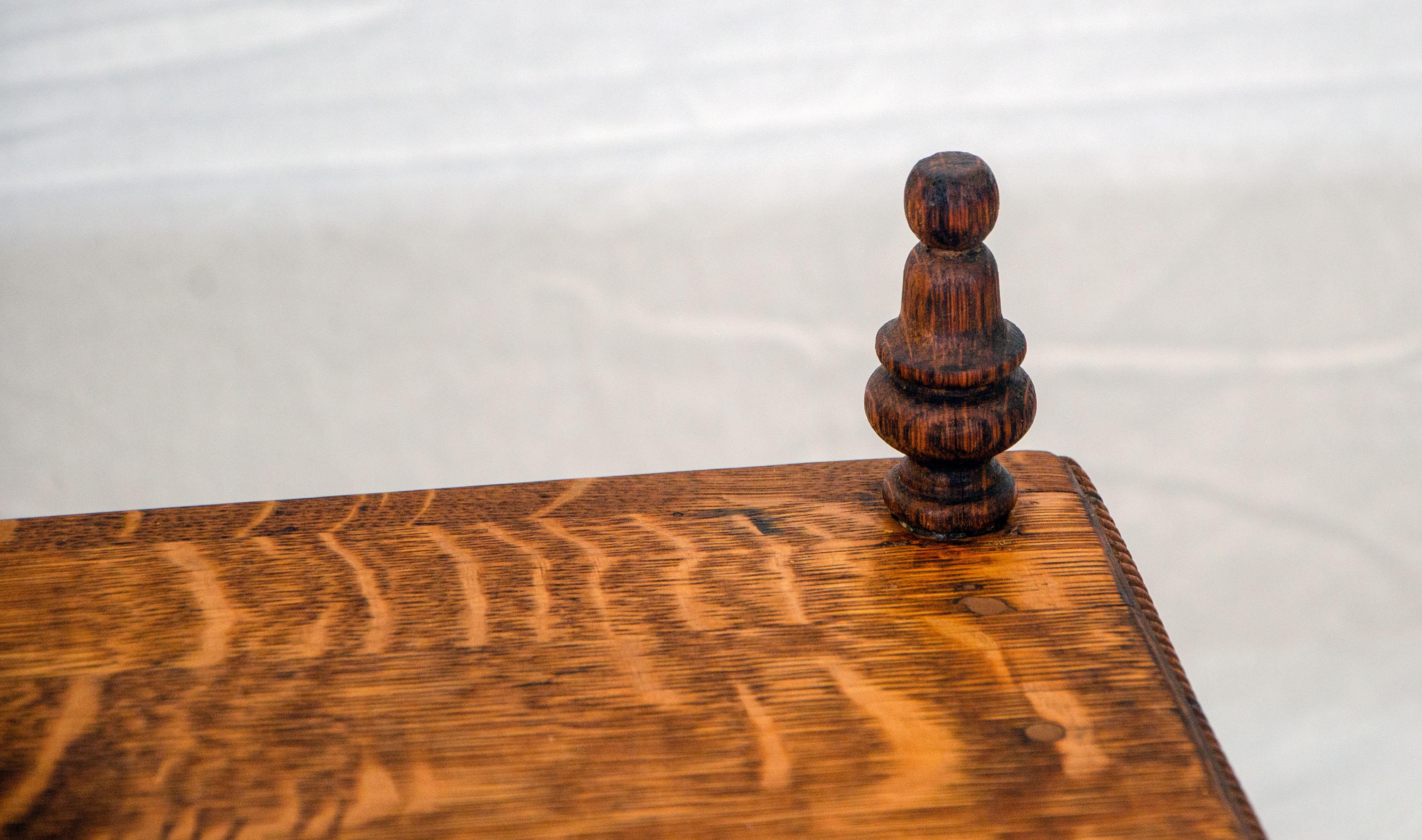 Oak Stick and Ball Fretwork Shelf with Finials 1