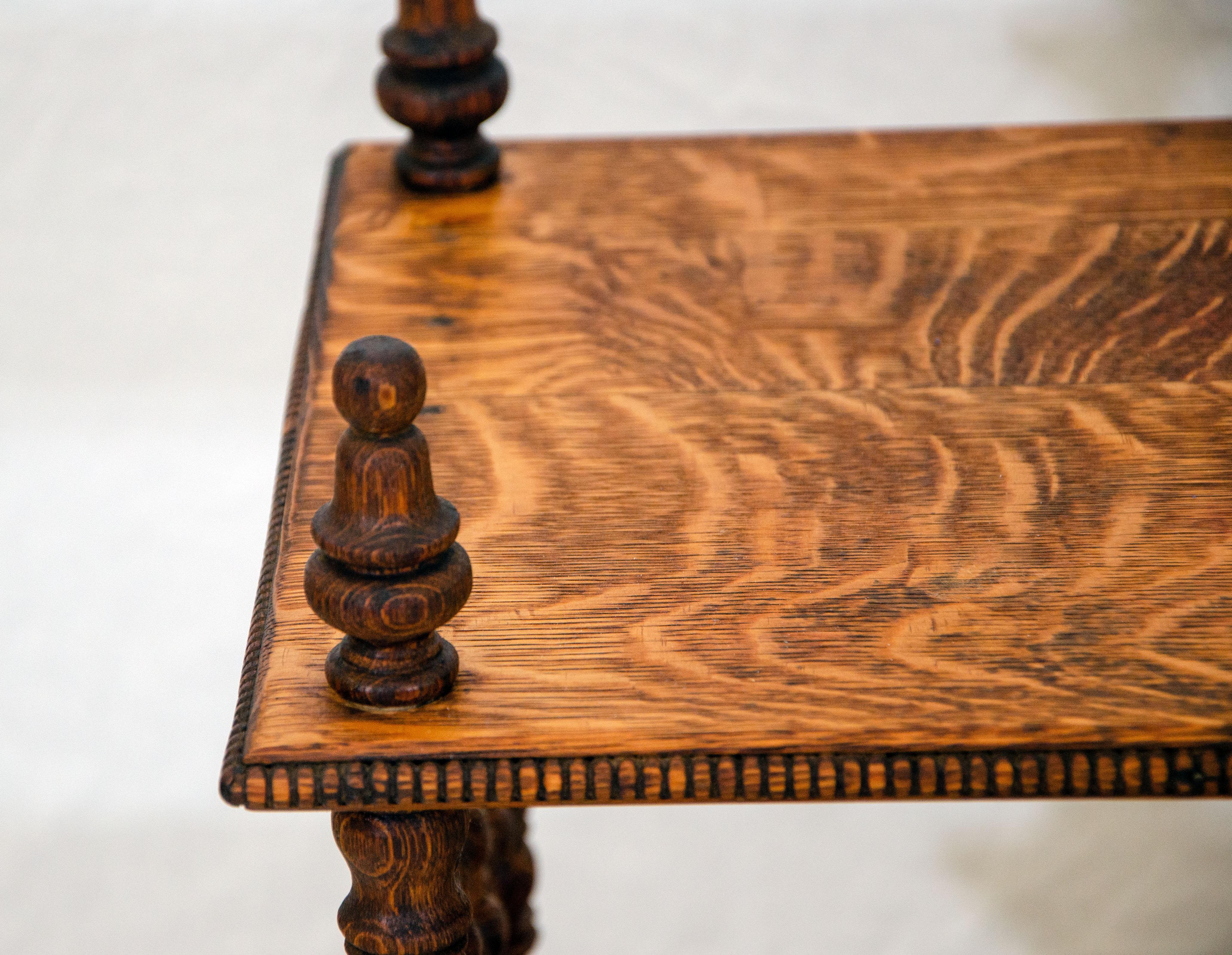 Oak Stick and Ball Fretwork Shelf with Finials 2