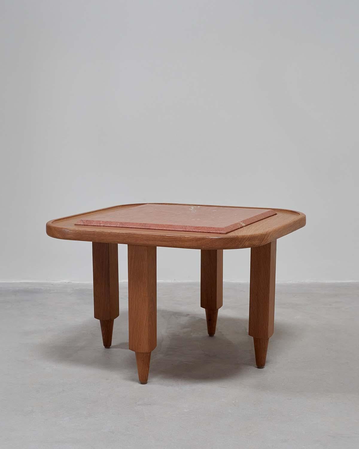 Mid-Century Modern Oak & Stone Top Coffee Table by Guillerme & Chambron For Sale