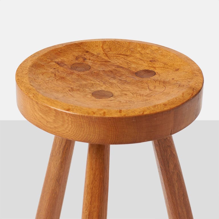 French Oak Stool by Jean Touret For Sale