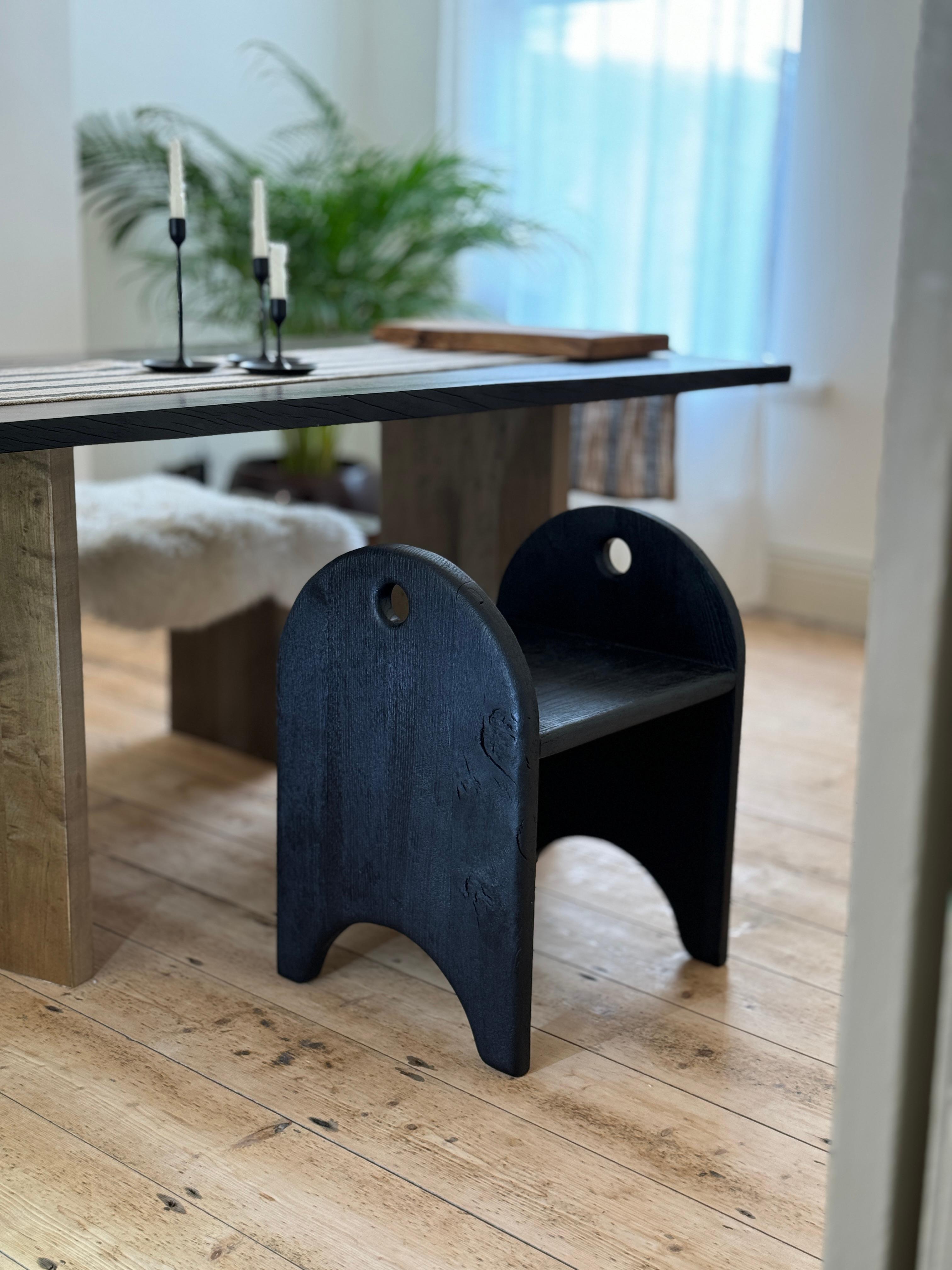 Mid-Century Modern Oak stool charred For Sale