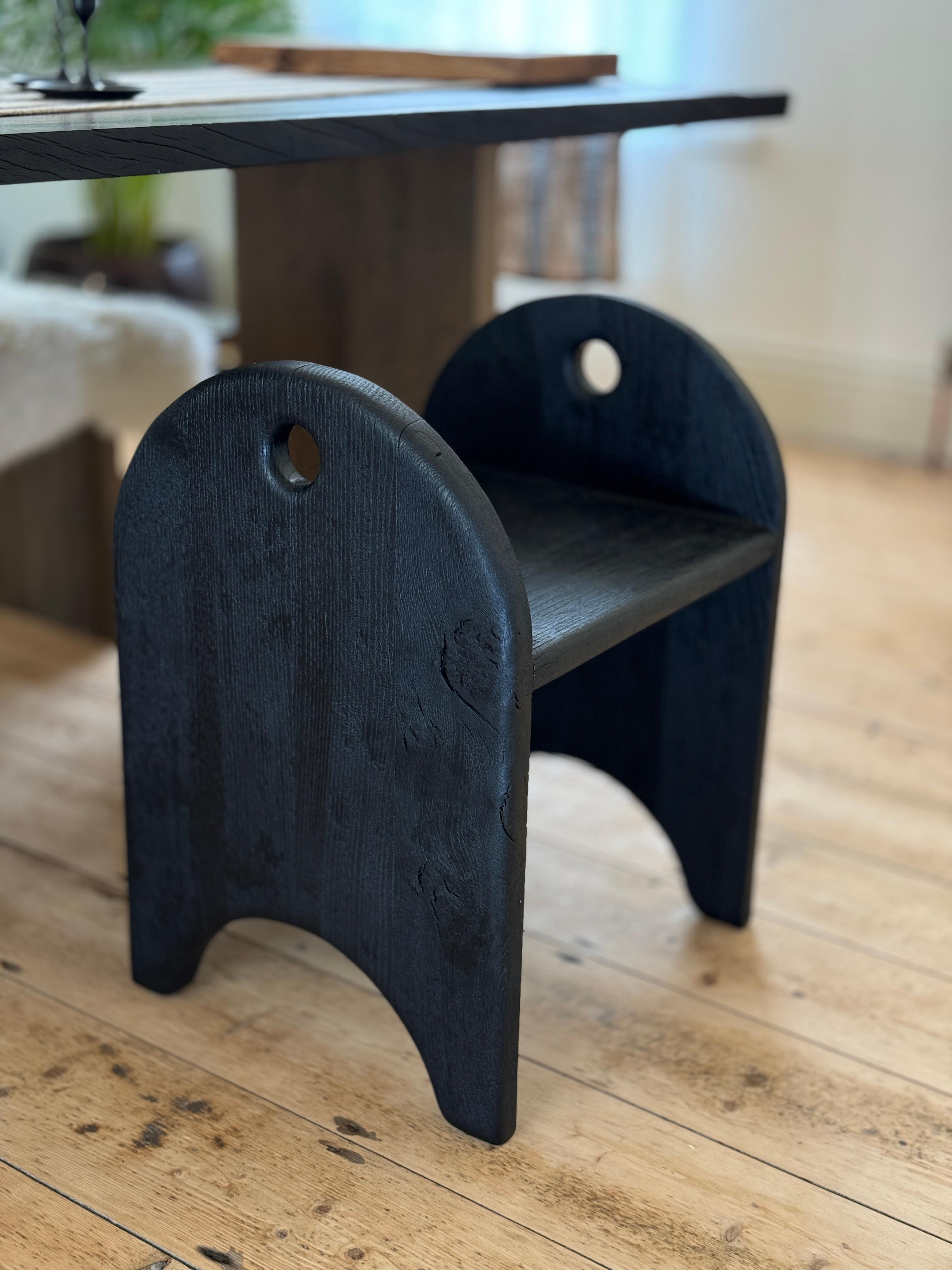 British Oak stool charred For Sale