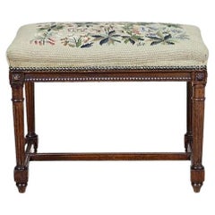 Oak Stool from the Turn of the 19th and 20th Centuries with Embroidered Seat