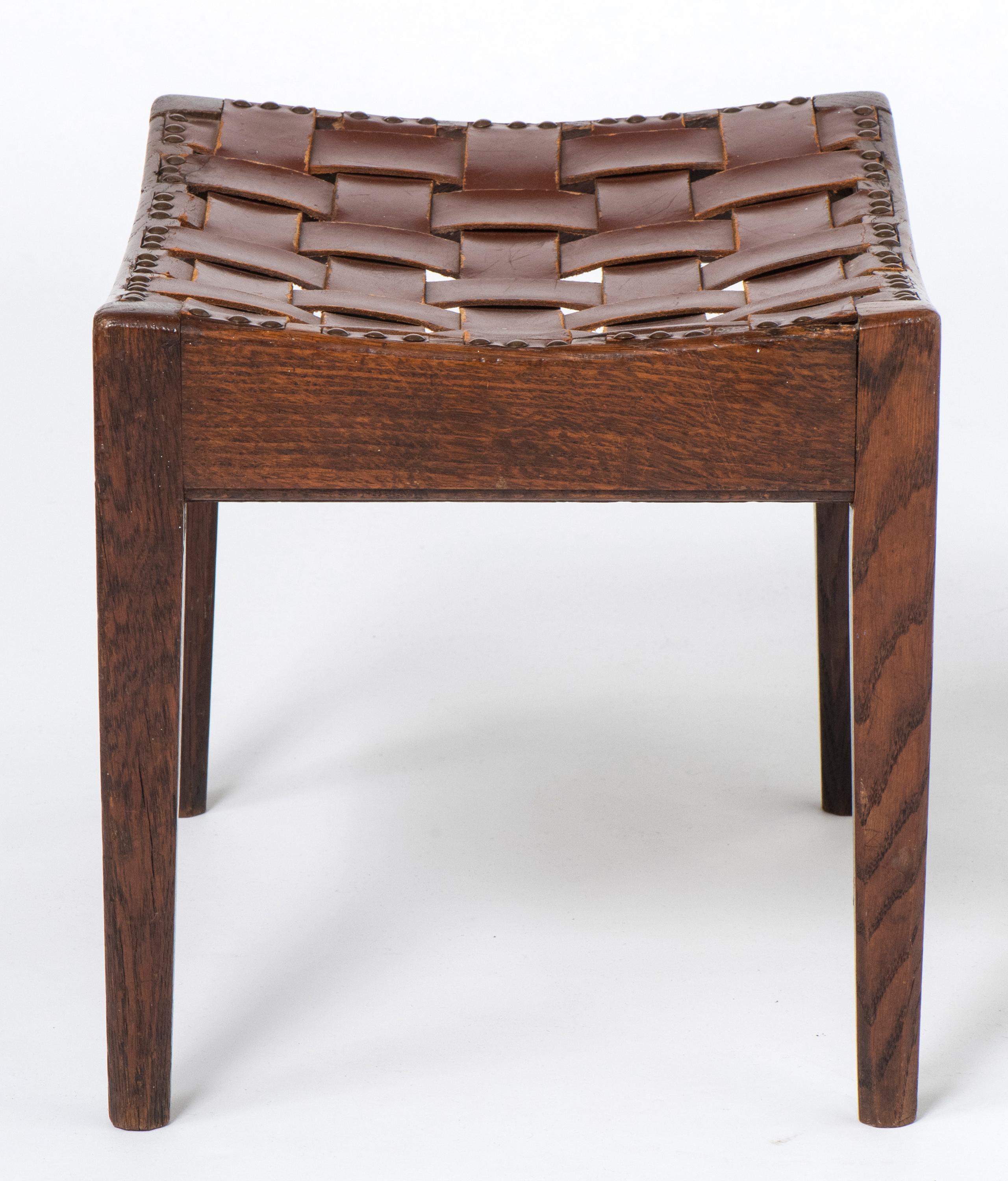 British Oak Stool with Label of Arthur Simpson of Kendal, England, circa 1920 For Sale