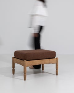 Oak Stool with Upholstered Seat, France, Circa 1970