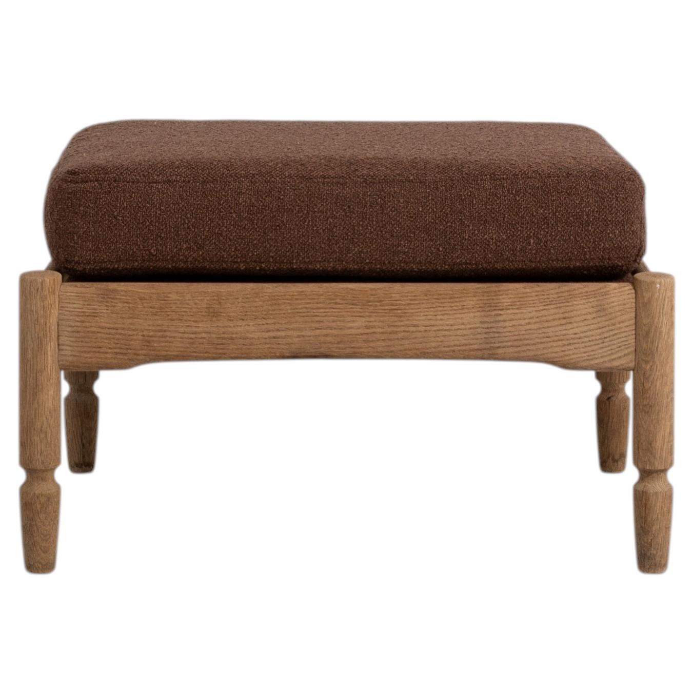 Oak Stool with Upholstered Seat, France, Circa 1970