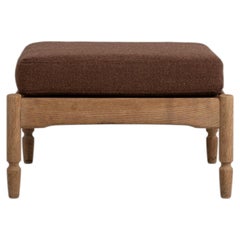 Oak Stool with Upholstered Seat, France, Circa 1970