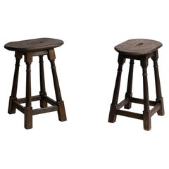 Vintage Oak Stools, England, circa 1930