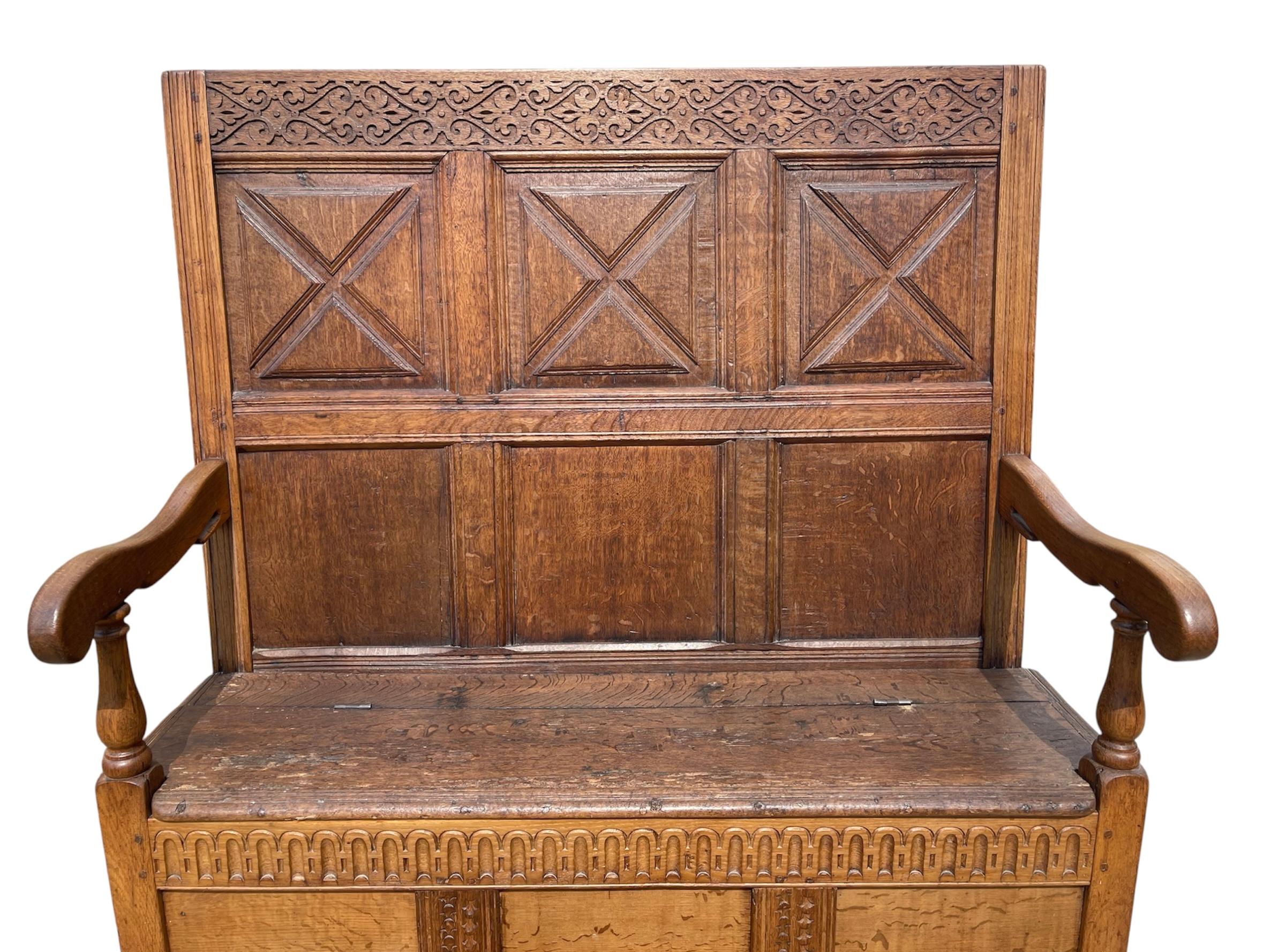 French Oak Storage Bench, XIXth For Sale