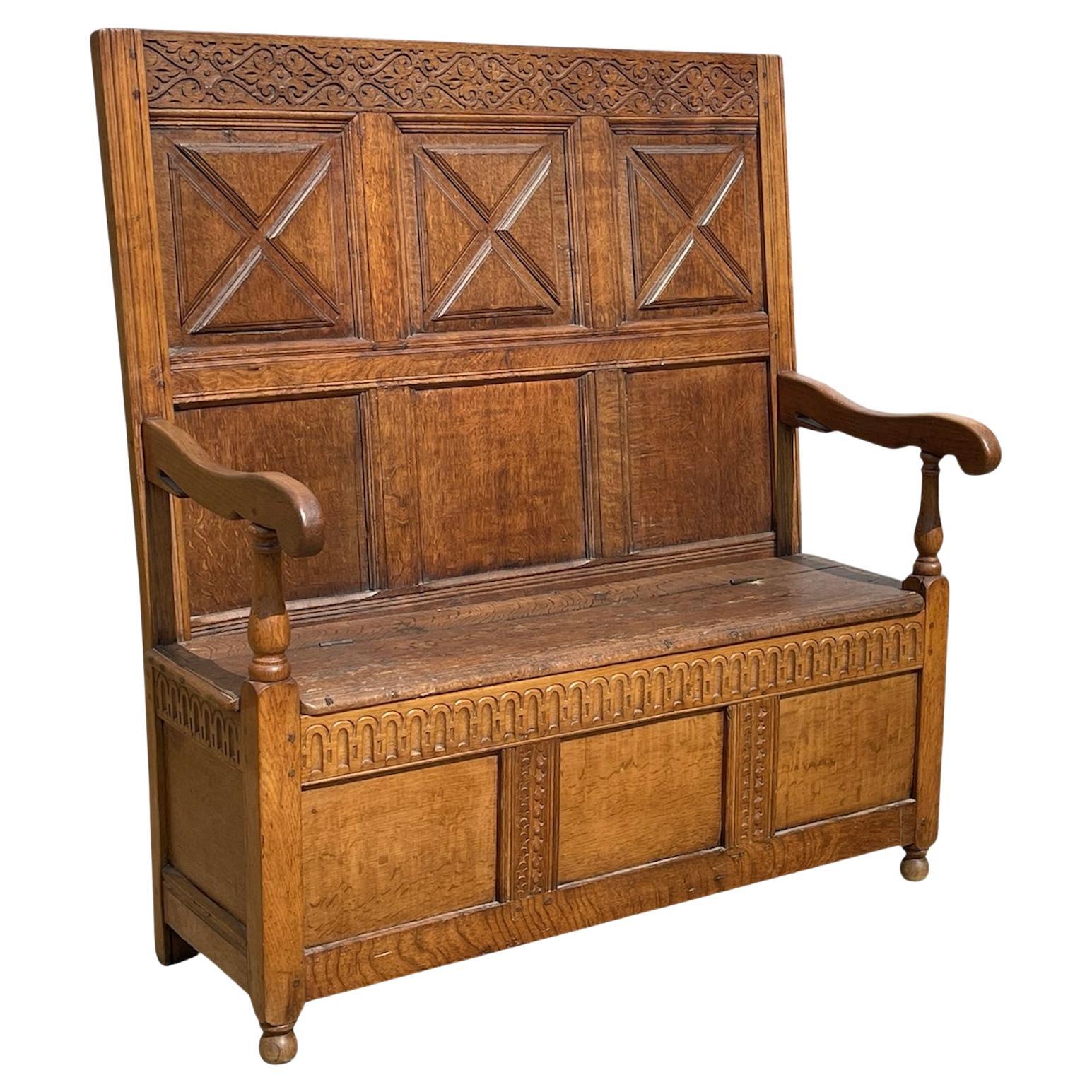 Oak Storage Bench, XIXth For Sale
