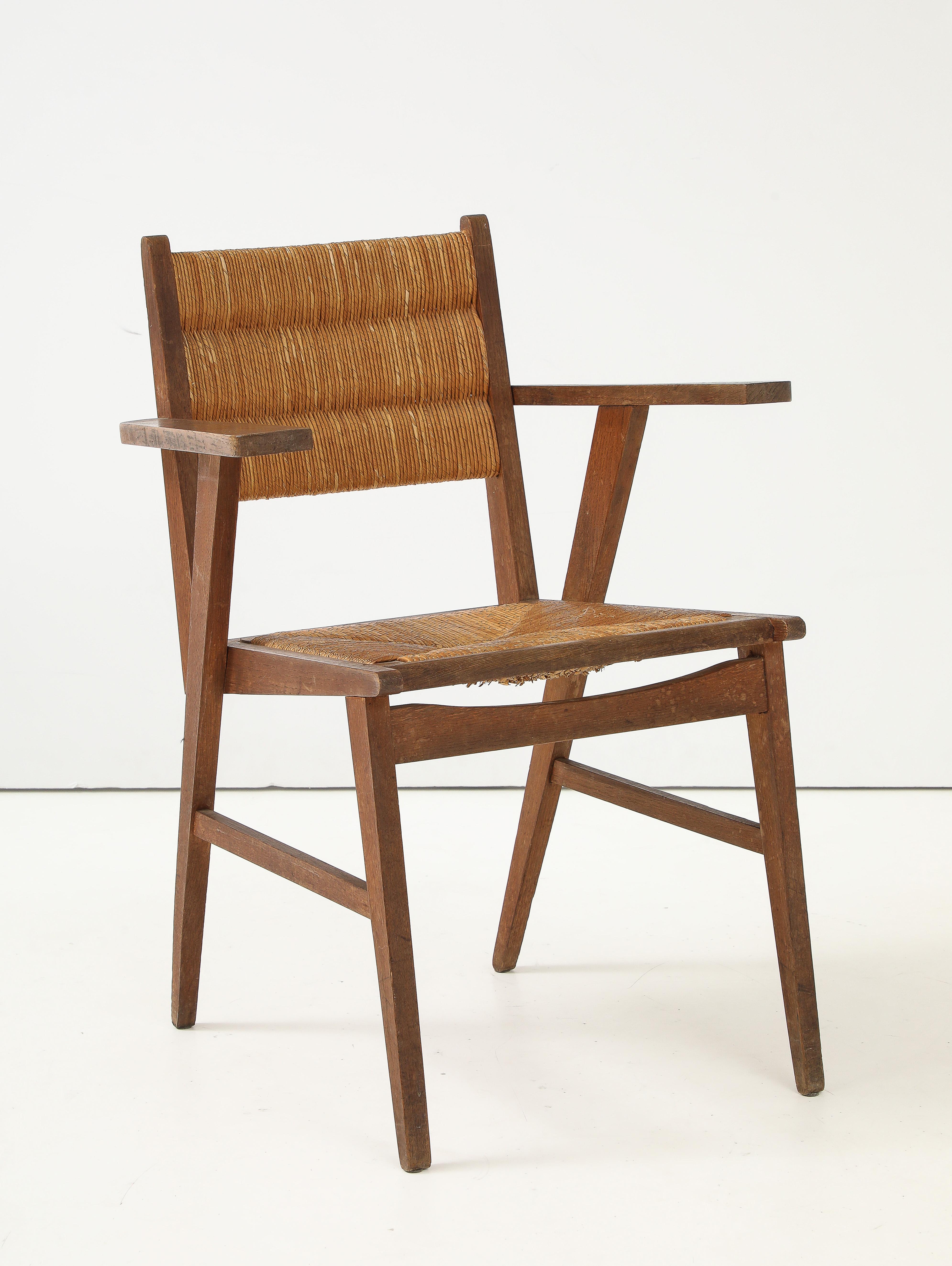 Französischer Sessel der Moderne aus Eiche und Stroh, Frankreich, um 1950 im Angebot 10