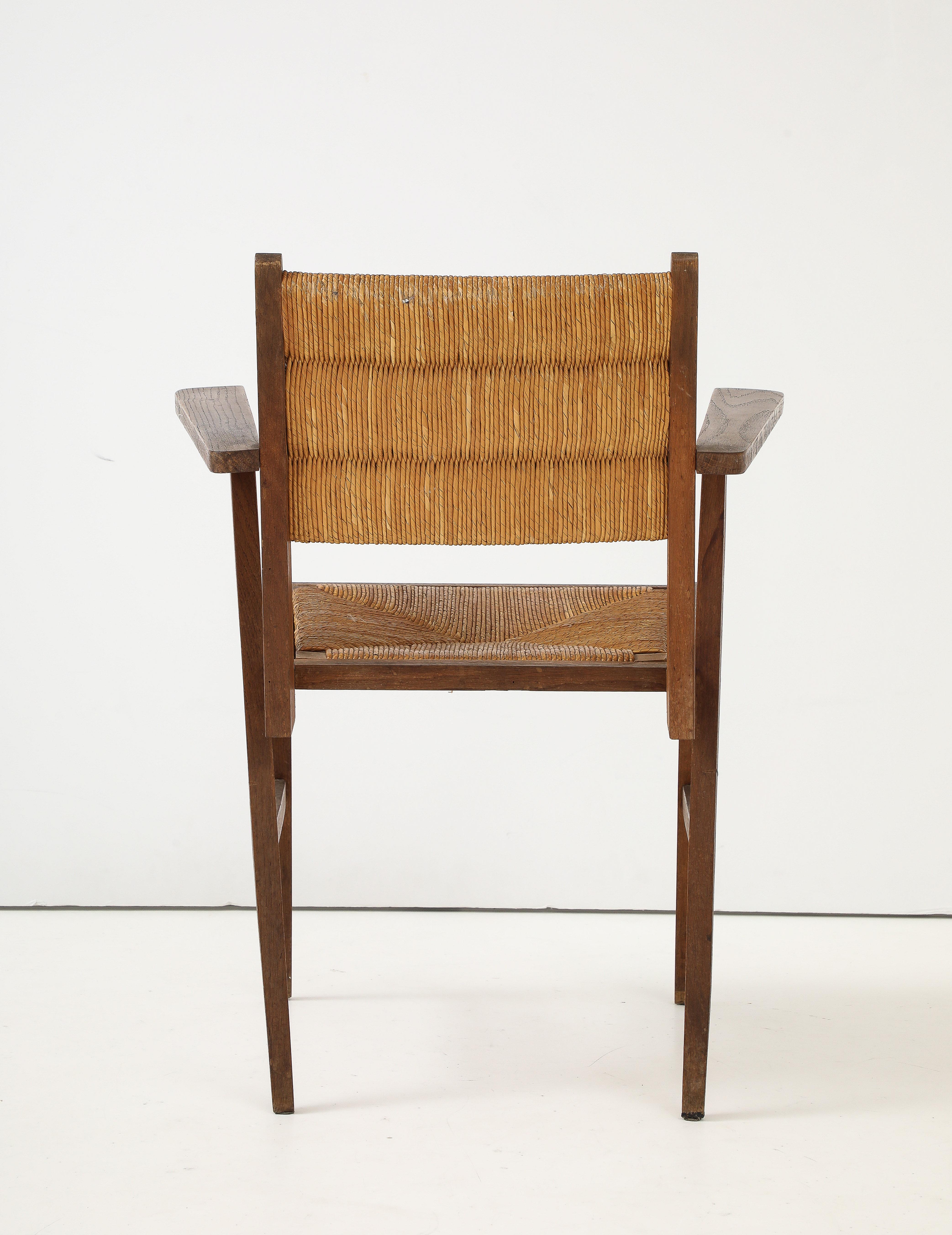 Französischer Sessel der Moderne aus Eiche und Stroh, Frankreich, um 1950 im Angebot 5