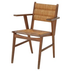 Oak & Straw French Modernist Armchair, France, c. 1950