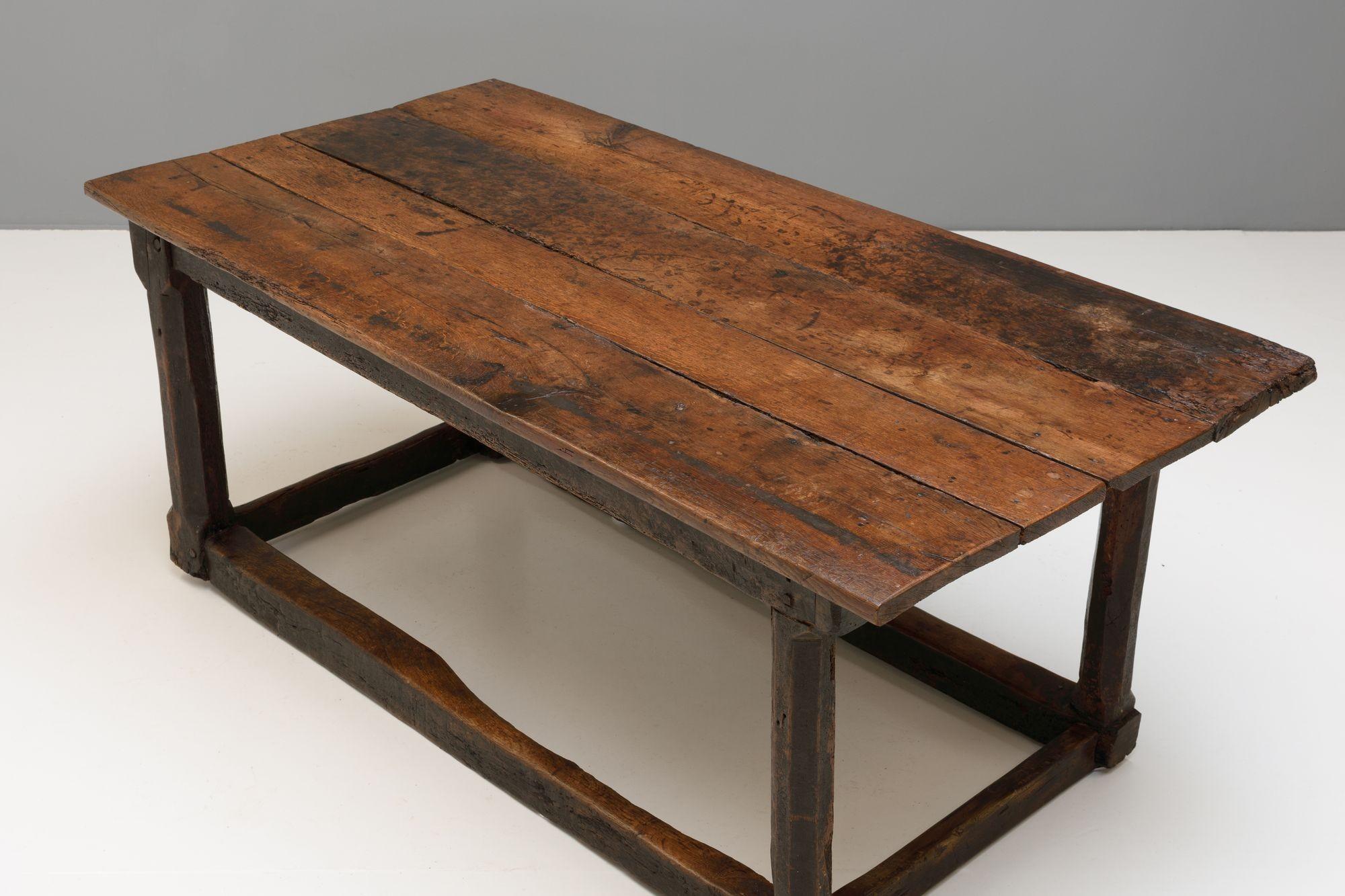 Rustique Table à brancards en Oak en vente