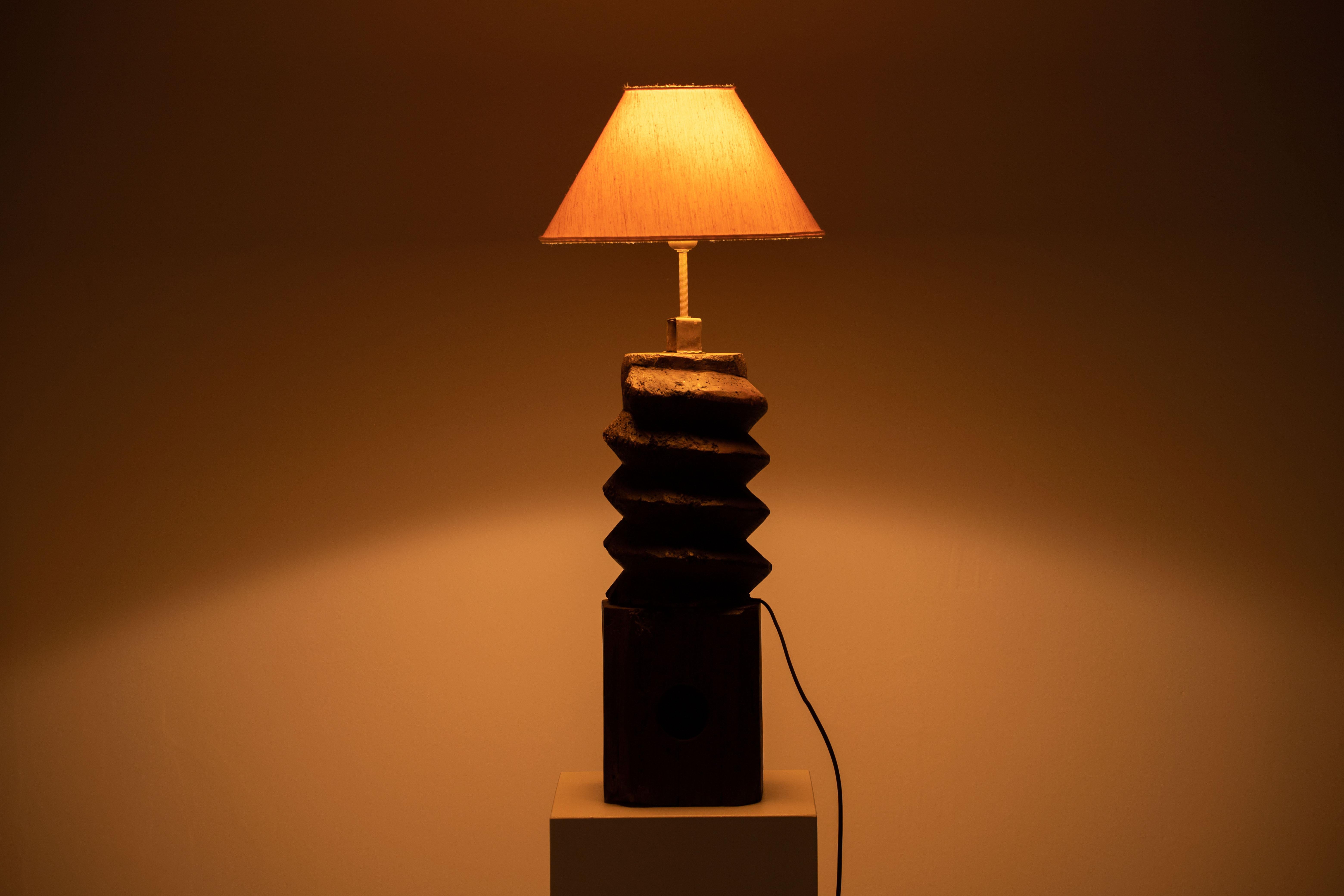 Oak Table Lamp in Syle of Charles Dudouyt For Sale 2