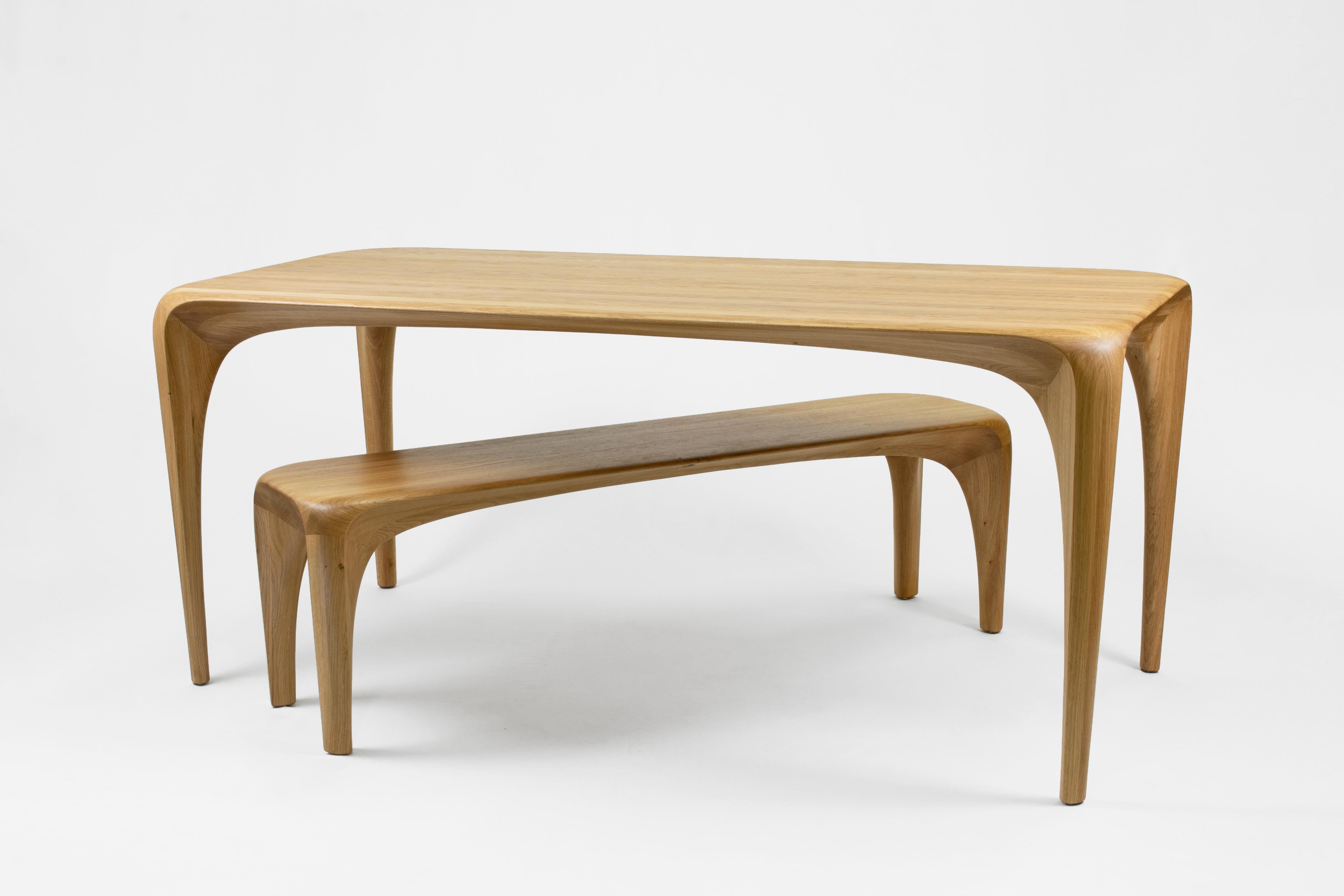 Oak Table Spline by Maxime Goléo For Sale 2