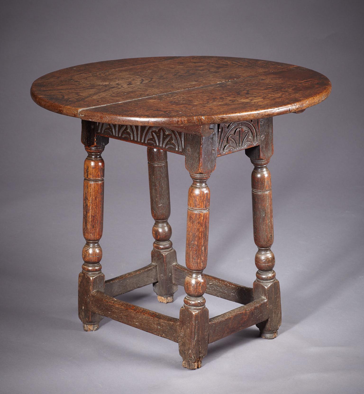 Turned Oak Table Stool, Mid-17th Century English, circa 1640-1650