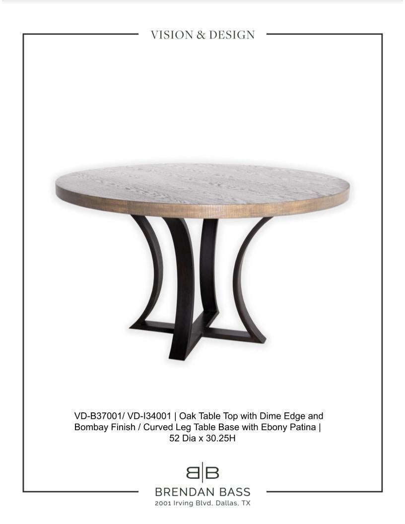 Contemporary Oak Table with Dime Edge on Curved Leg Table Base