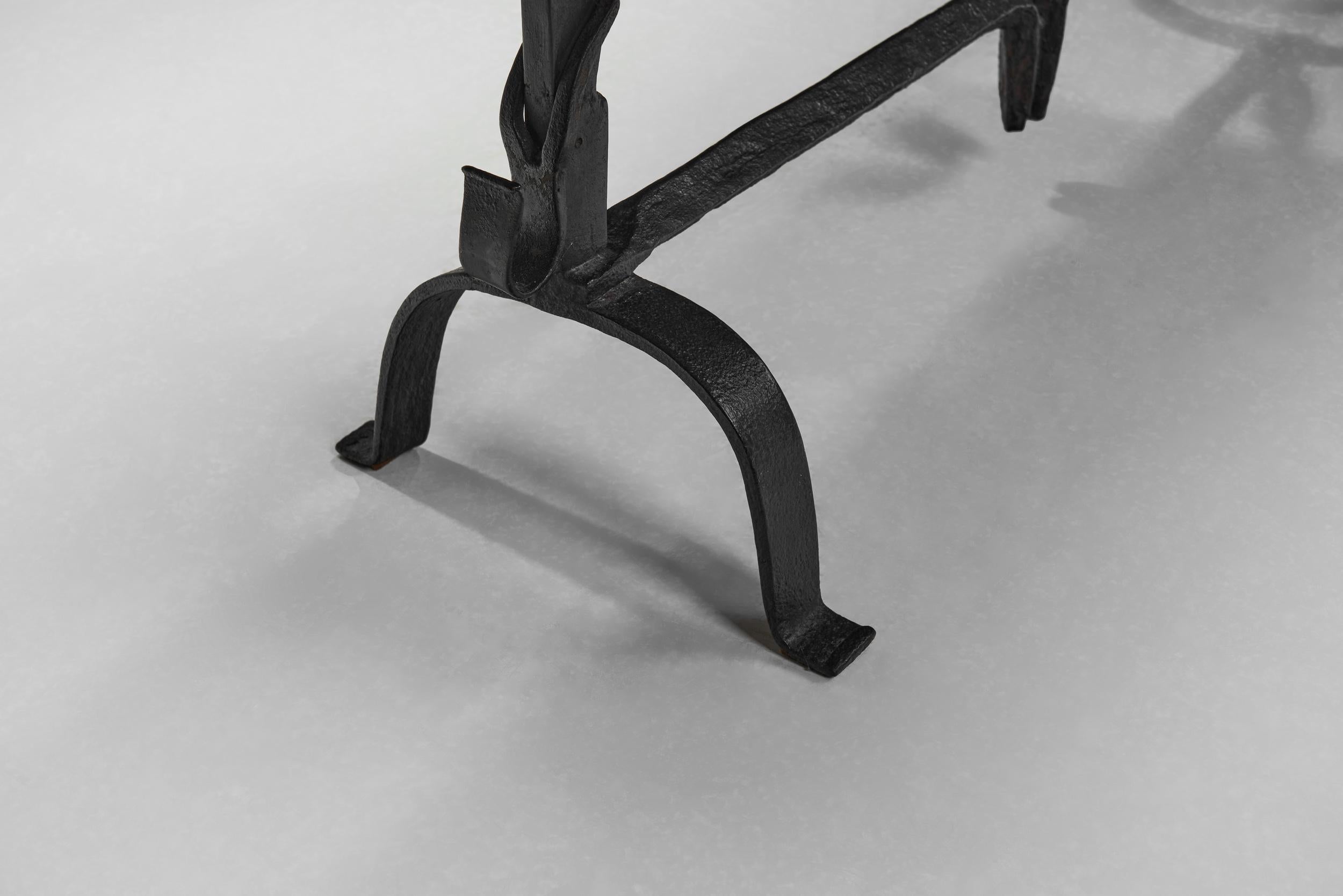 Oak Table with Iron Base in the manner of Jean Touret, France Mid-20th Century For Sale 8