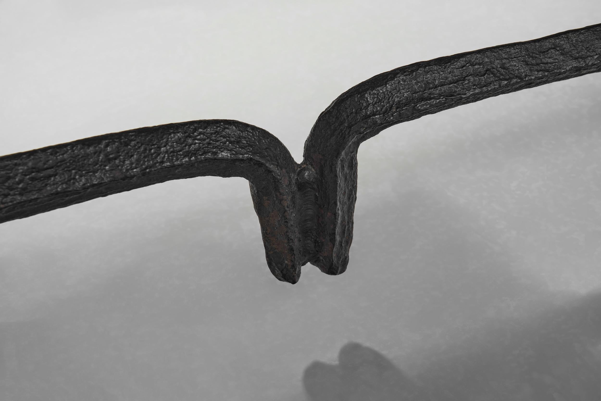 Oak Table with Iron Base in the manner of Jean Touret, France Mid-20th Century For Sale 9
