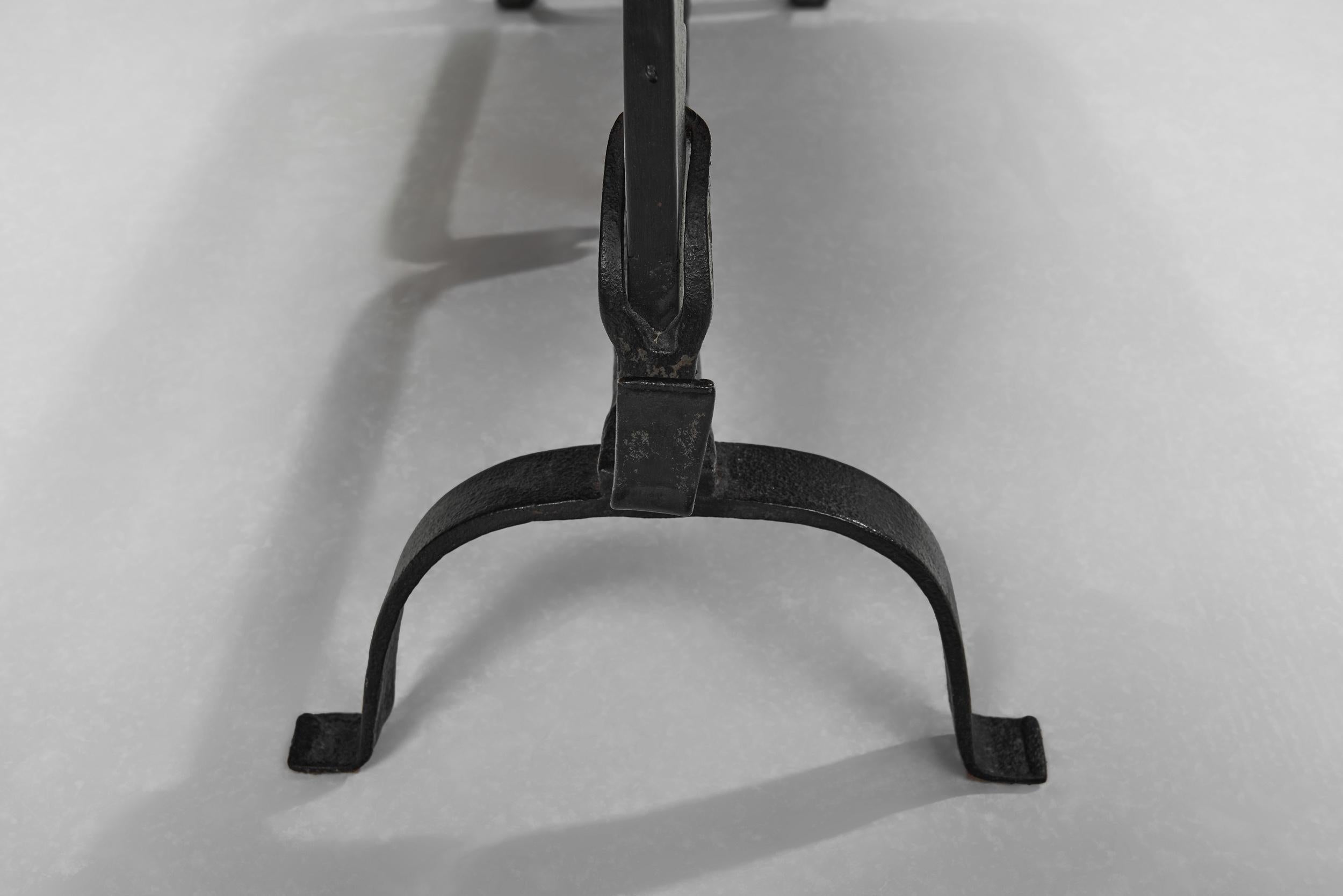 Oak Table with Iron Base in the manner of Jean Touret, France Mid-20th Century For Sale 10